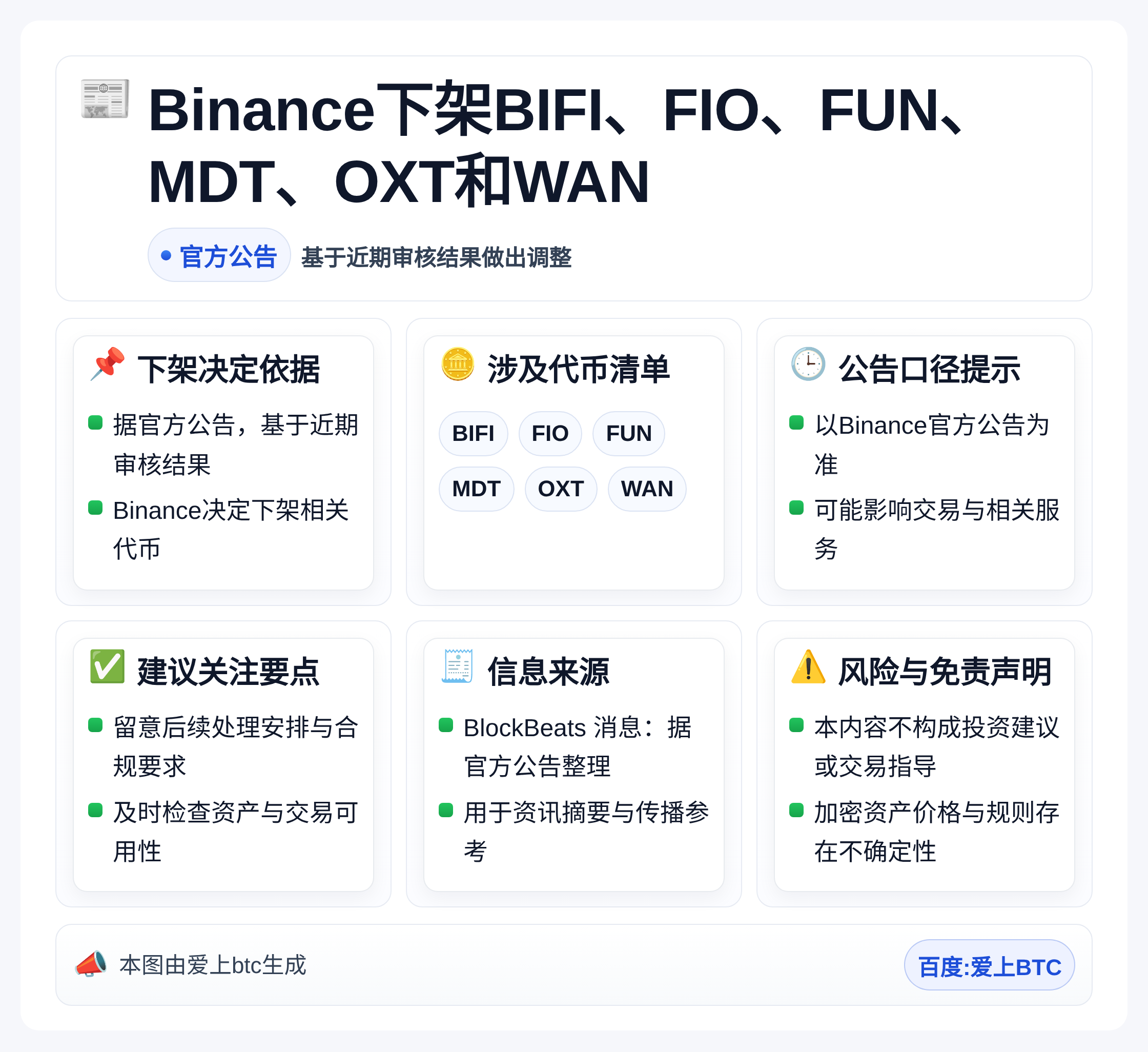 Binance下架BIFI、FIO、FUN、MDT、OXT和