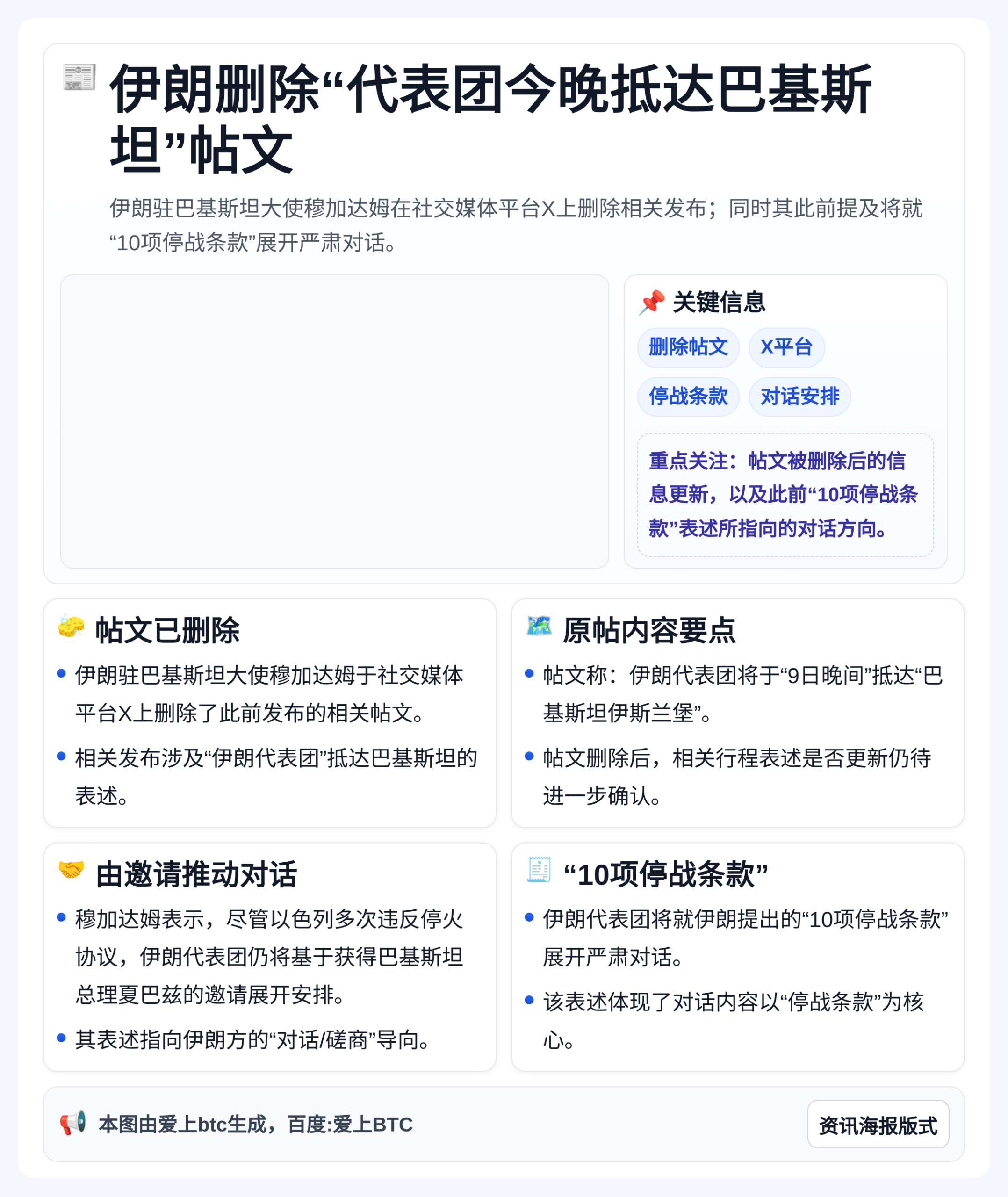 伊朗删除“代表团今晚抵达巴基斯坦”帖文
