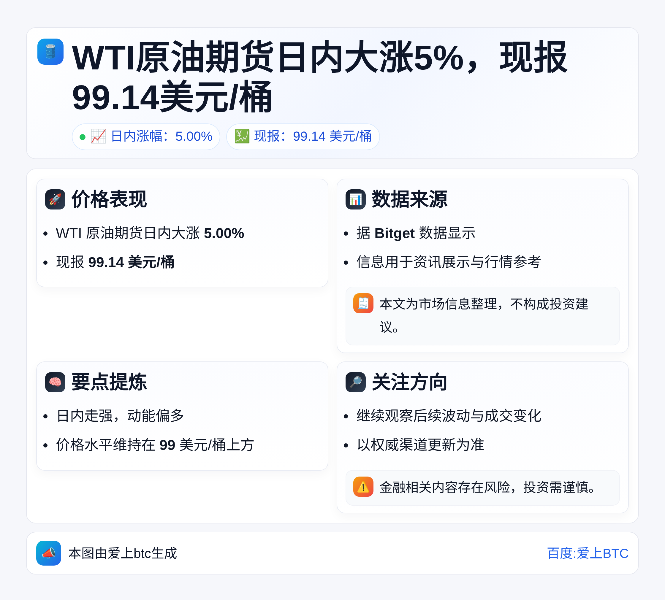 WTI原油期货日内大涨5%，现报99.14美元/桶