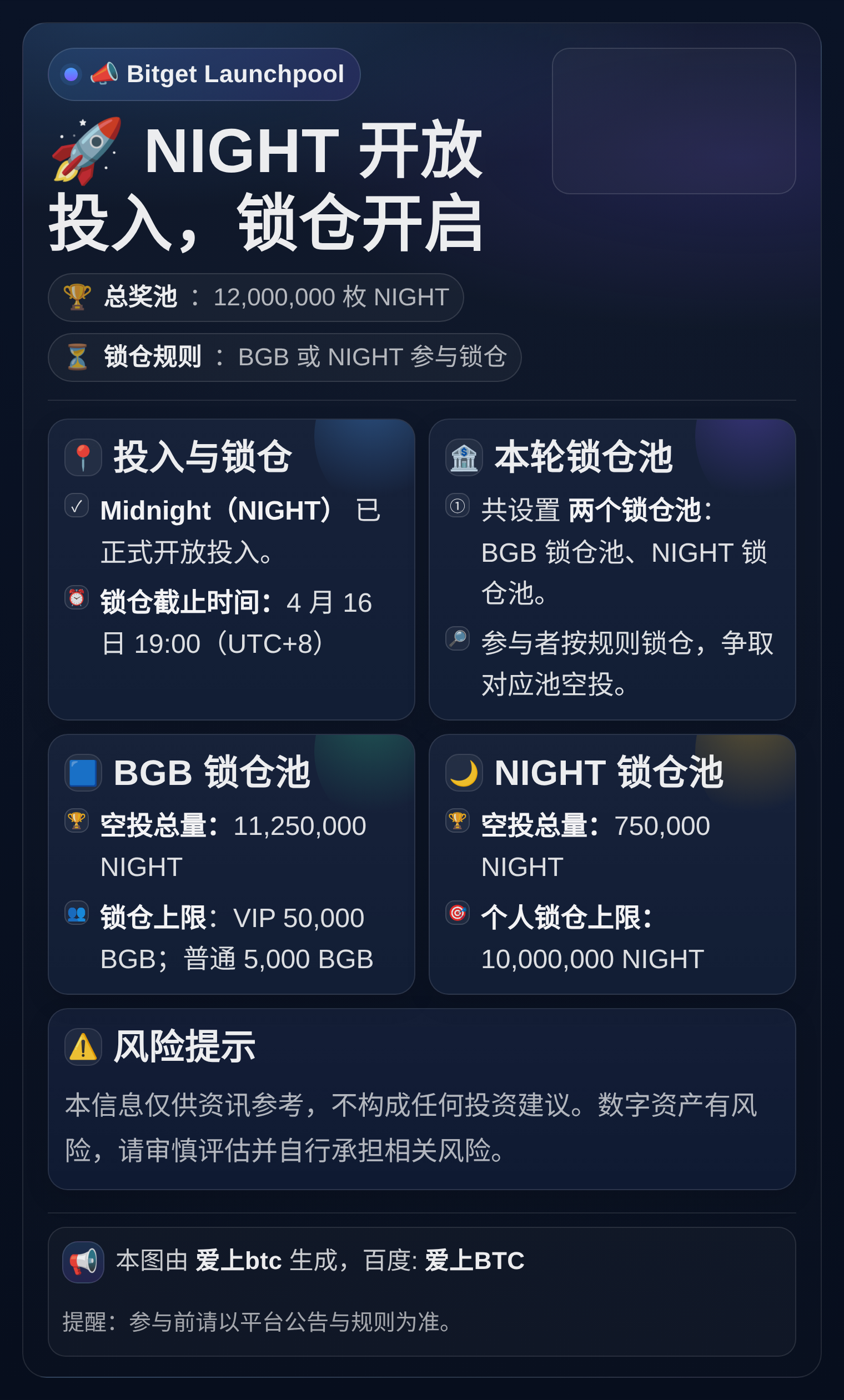Bitget Launchpool：NIGHT开放投入，锁仓