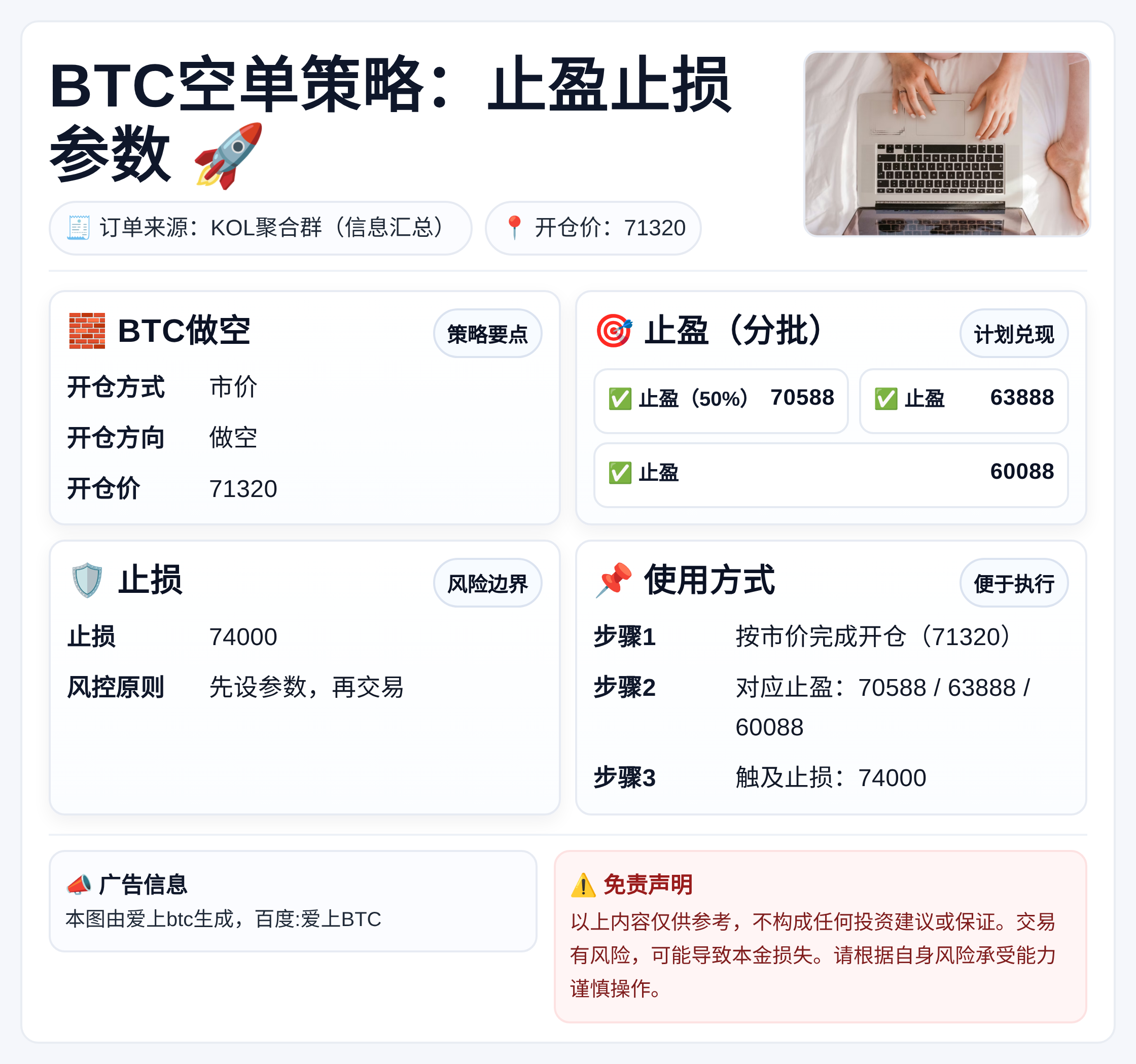 2026-04-09 13:57:31 BTC空单策略：止盈止损参数