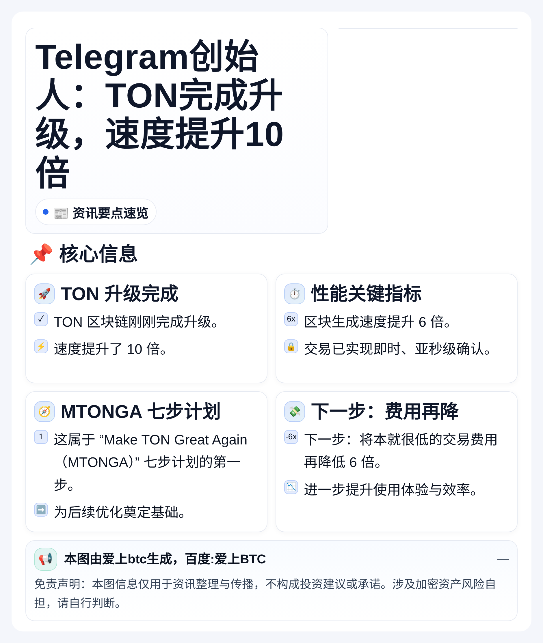Telegram创始人：TON完成升级，速度提升10倍