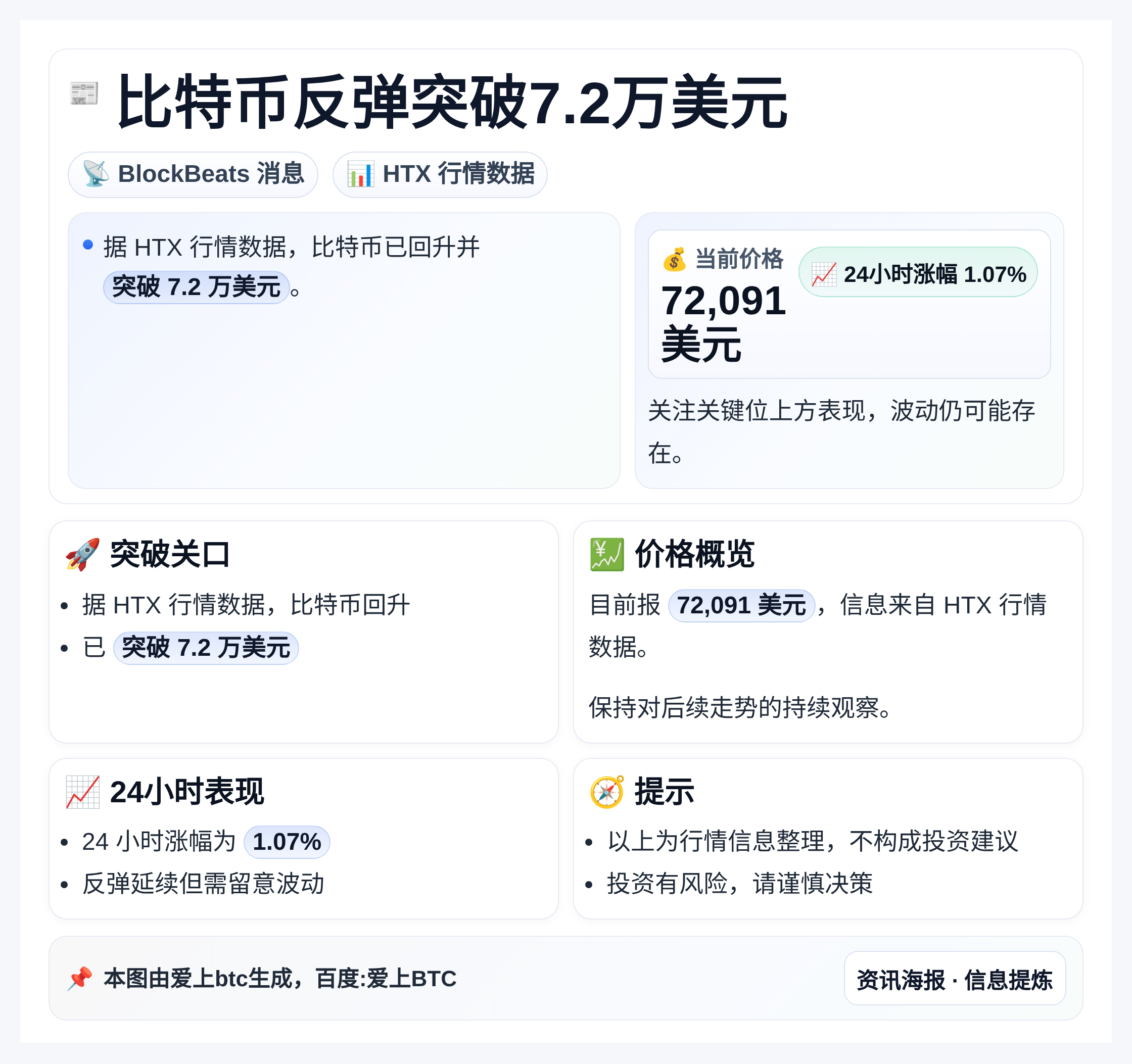 比特币反弹突破7.2万美元