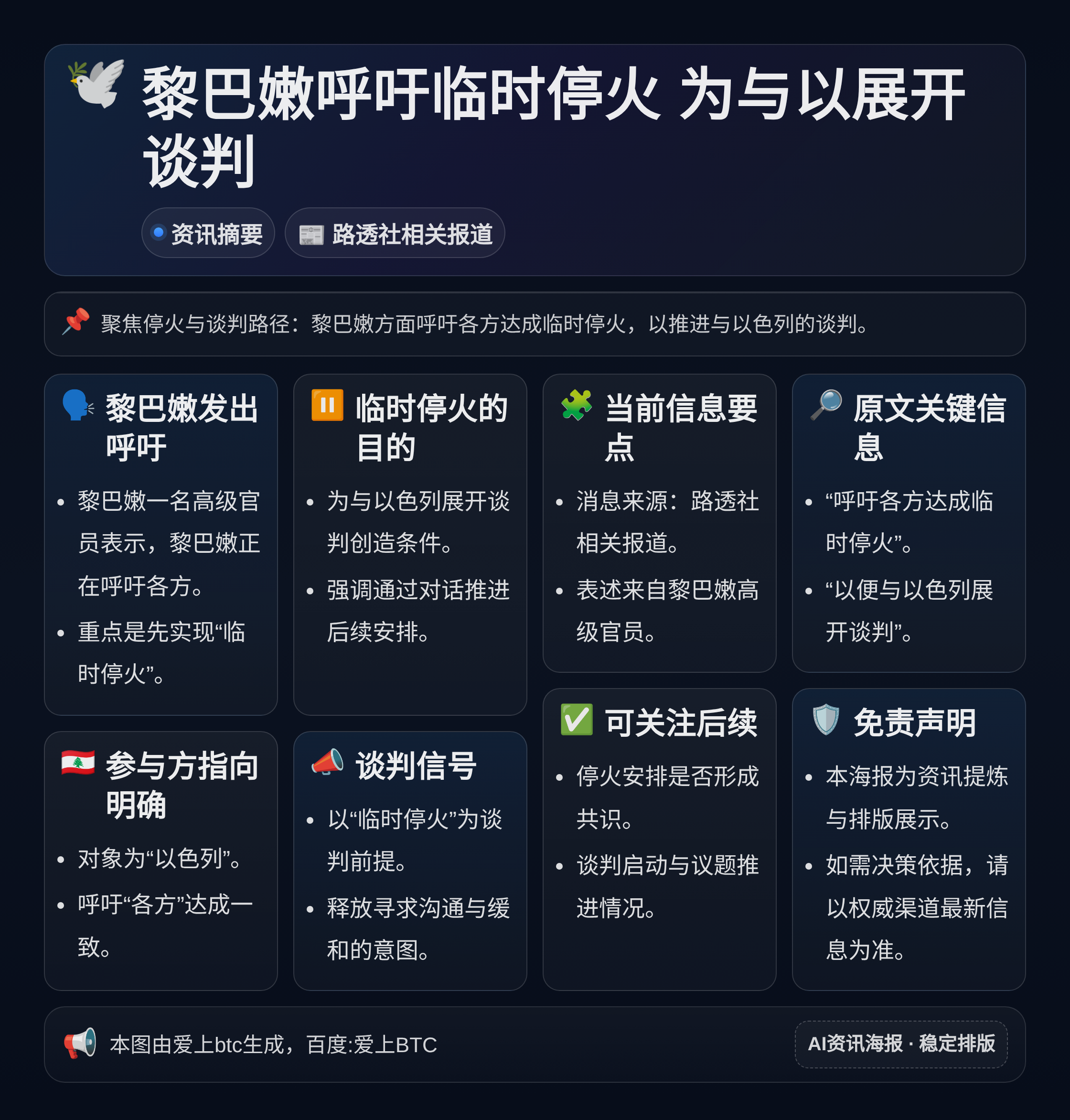 黎巴嫩呼吁临时停火 为与以展开谈判