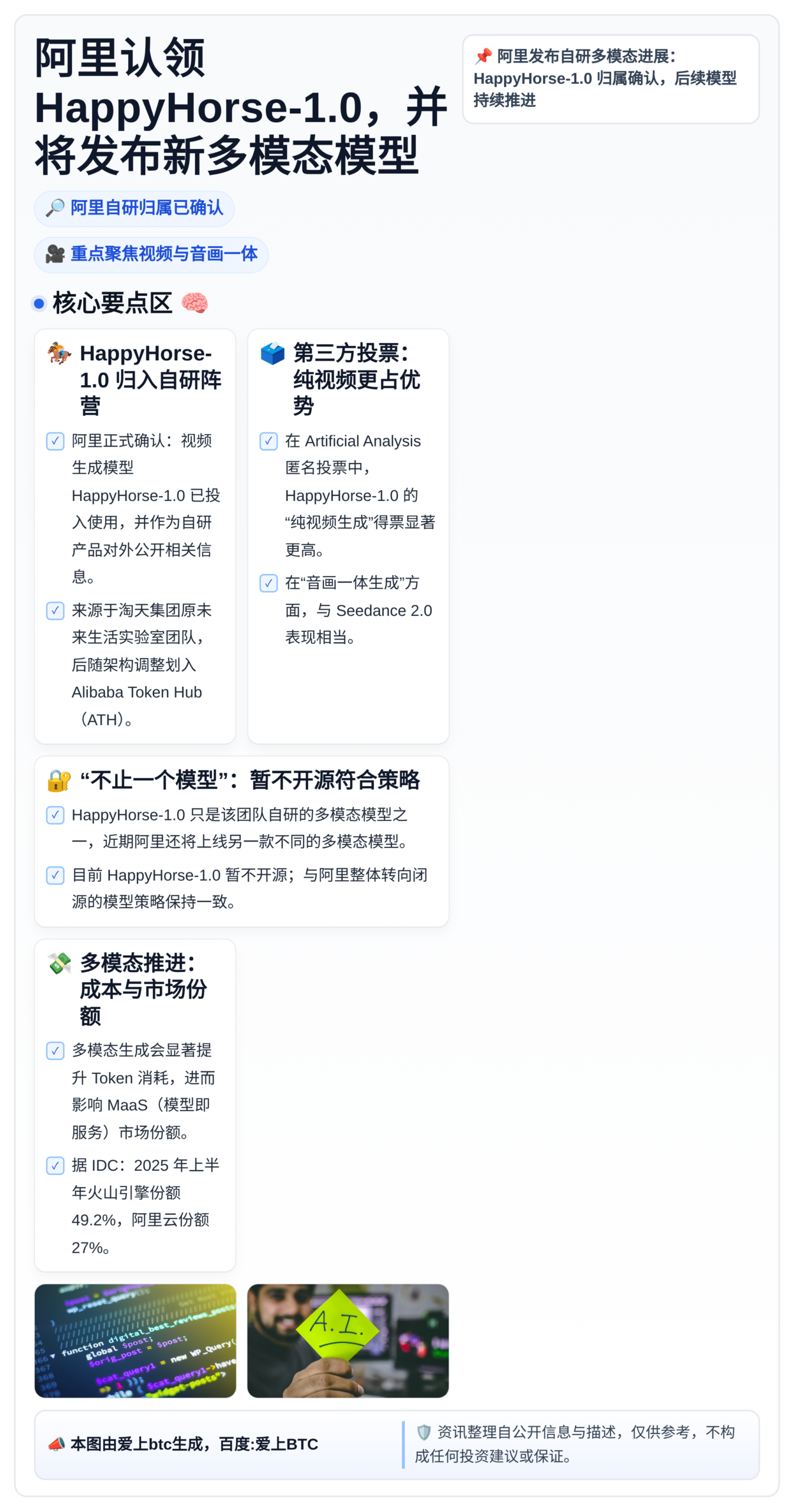 阿里认领HappyHorse-1.0，并将发布新多模态模型