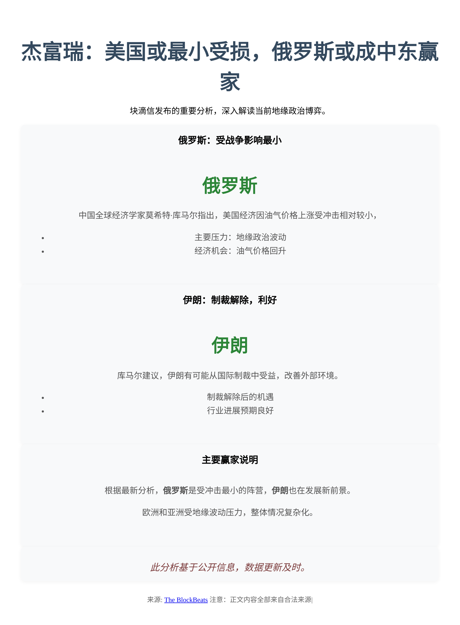 杰富瑞：美国或最小受损，俄罗斯或成中东赢家