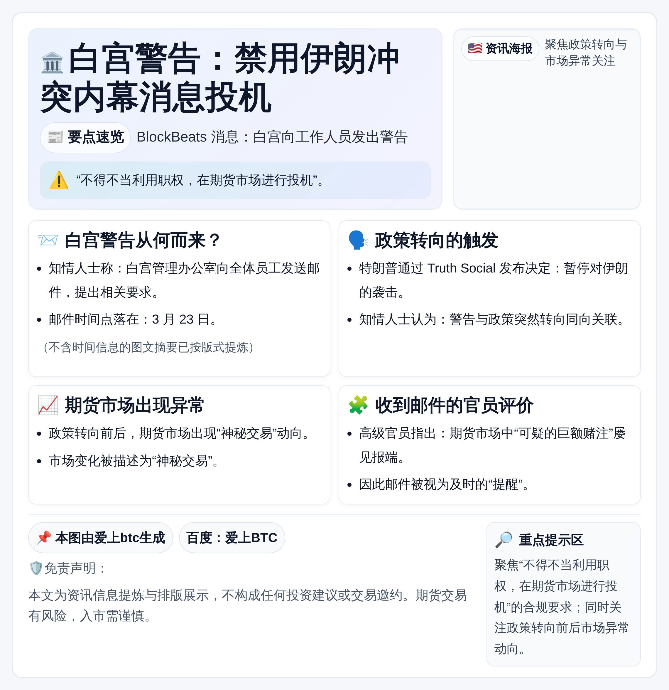 白宫警告：禁用伊朗冲突内幕消息投机