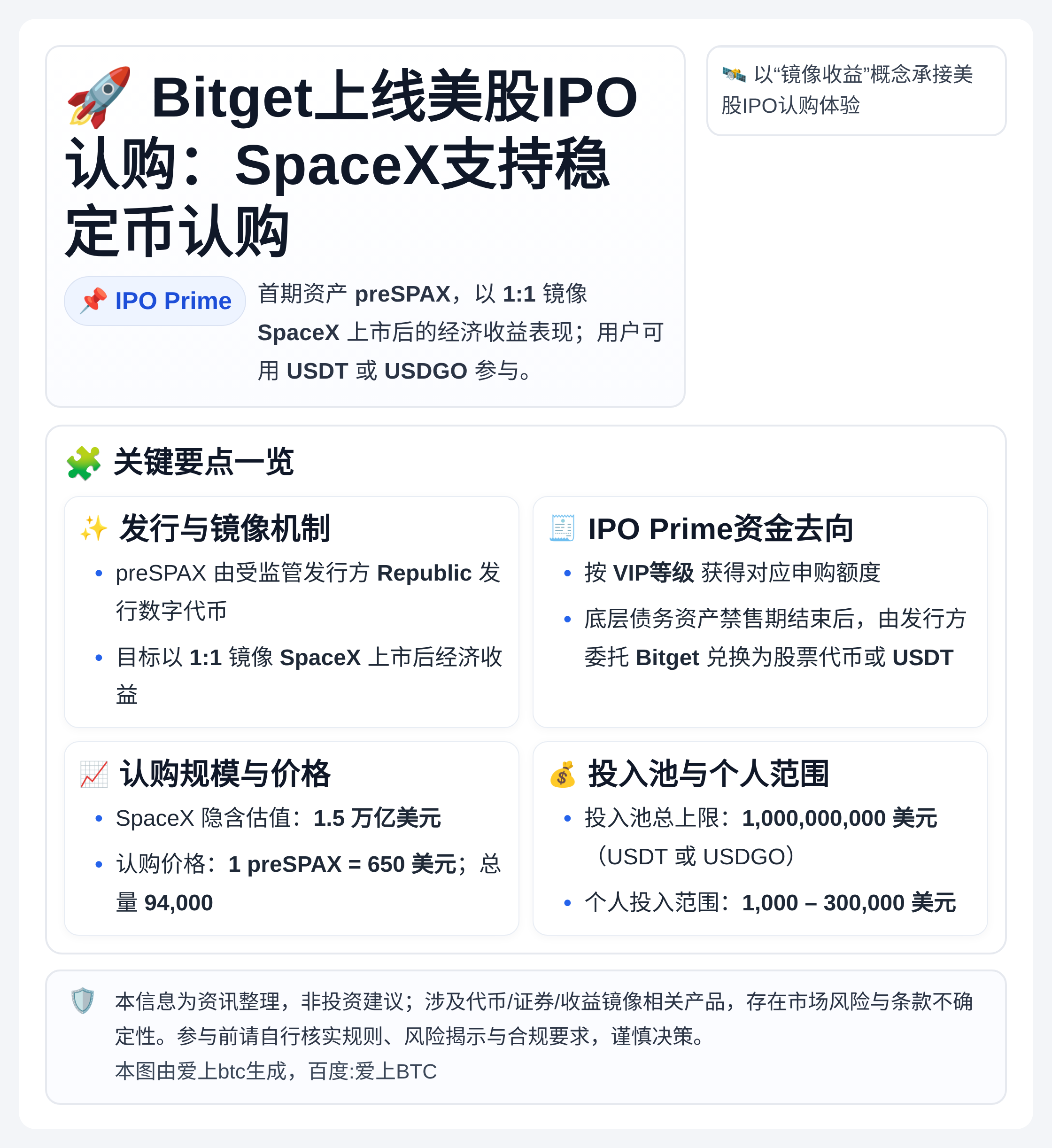 Bitget上线美股IPO认购：SpaceX支持稳定币认购