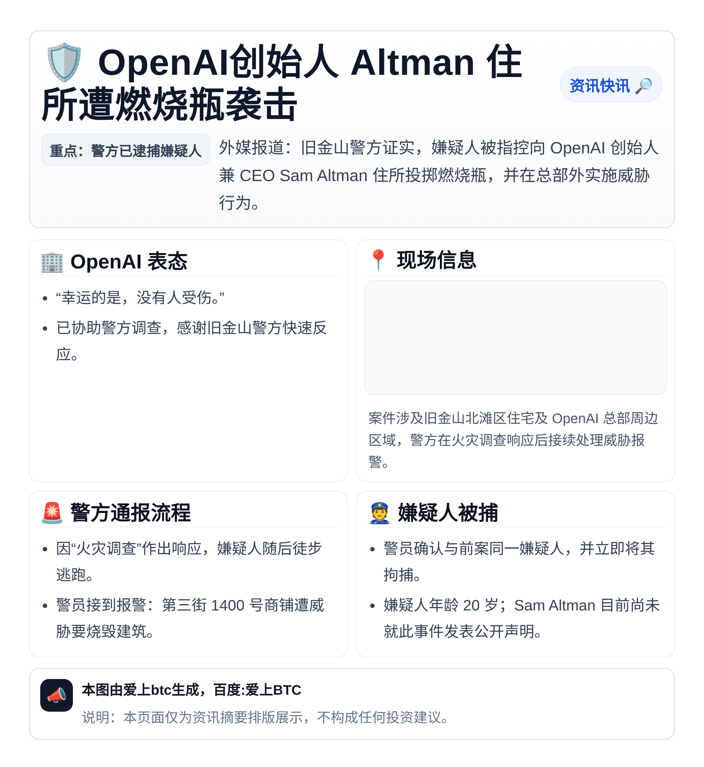 OpenAI创始人Altman住所遭燃烧瓶袭击
