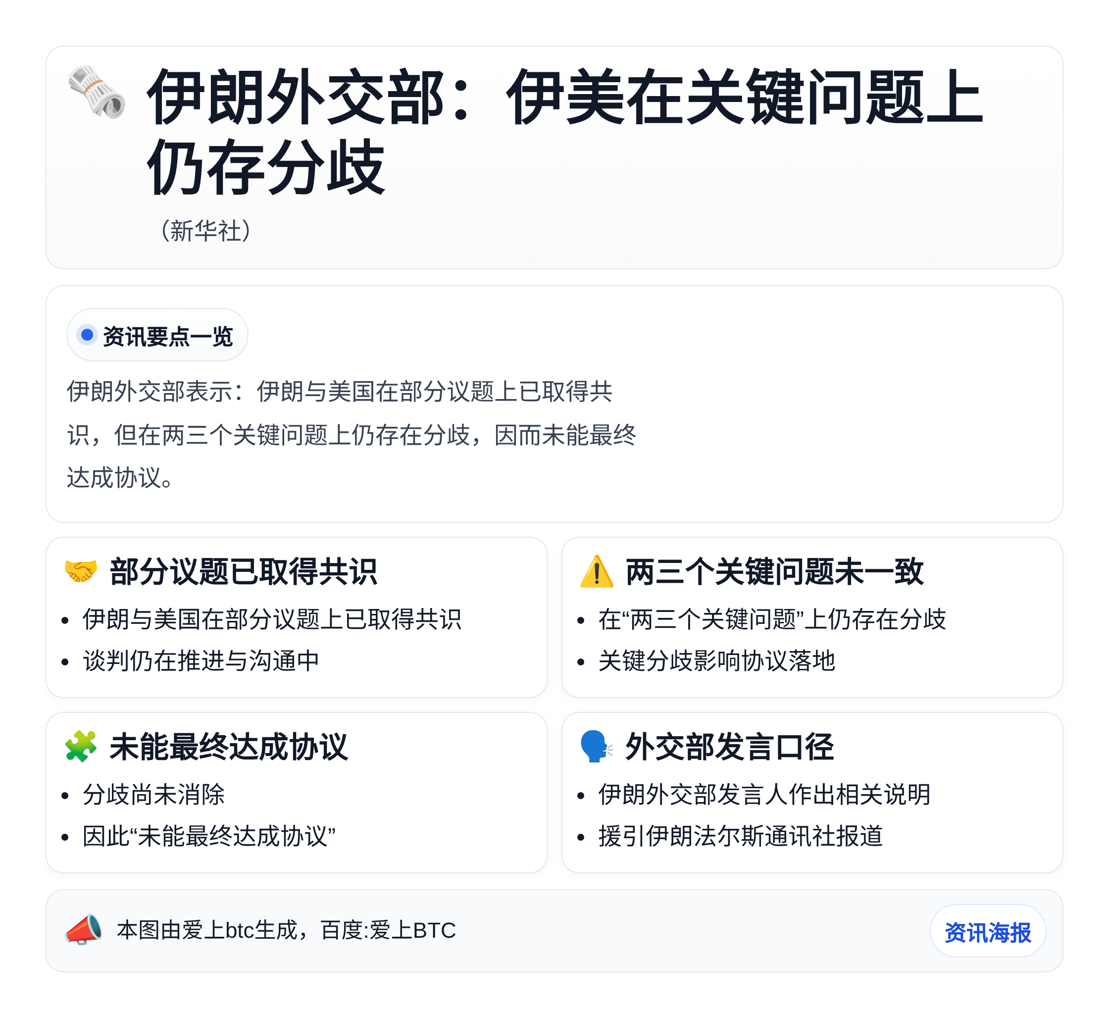 伊朗外交部：伊美在关键问题上仍存分歧