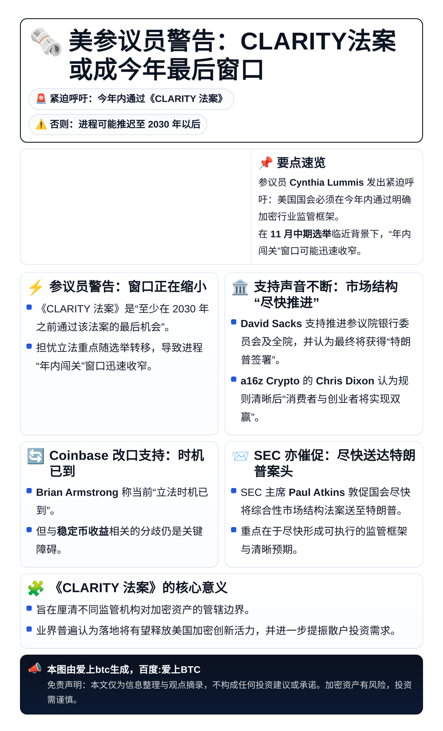 美参议员警告：CLARITY法案或成今年最后窗口