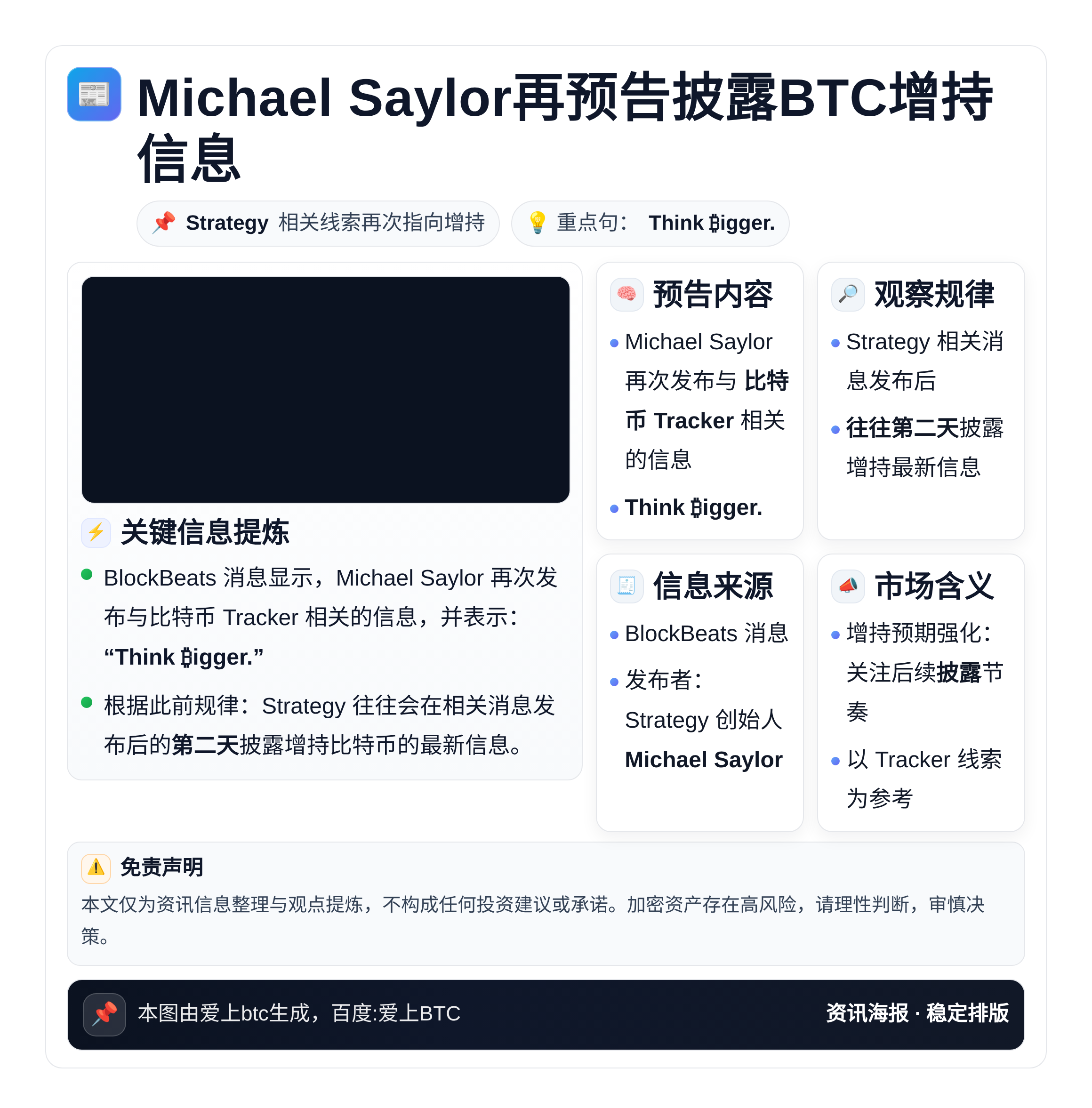 Michael Saylor再预告披露BTC增持信息