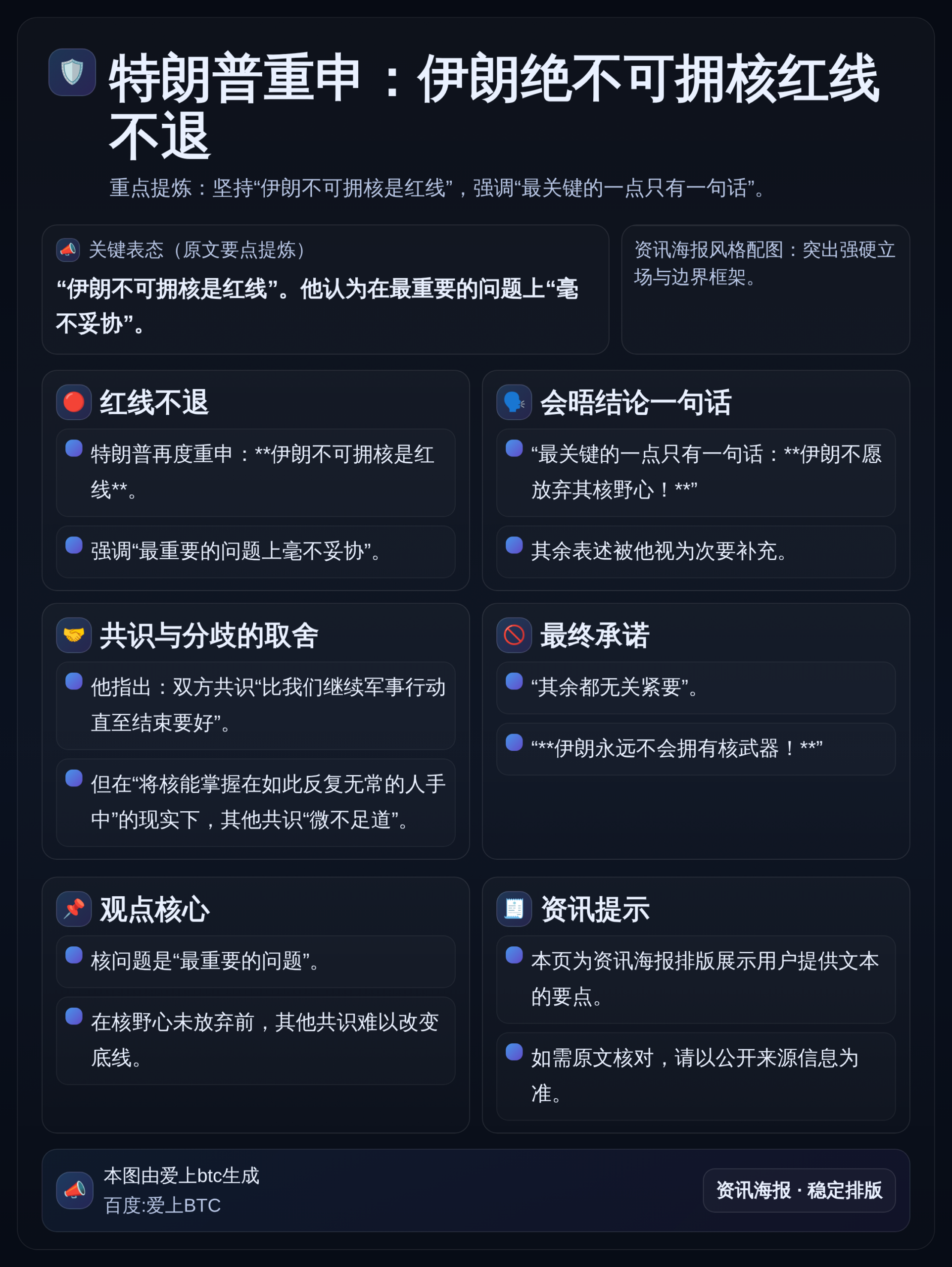 特朗普重申：伊朗绝不可拥核红线不退