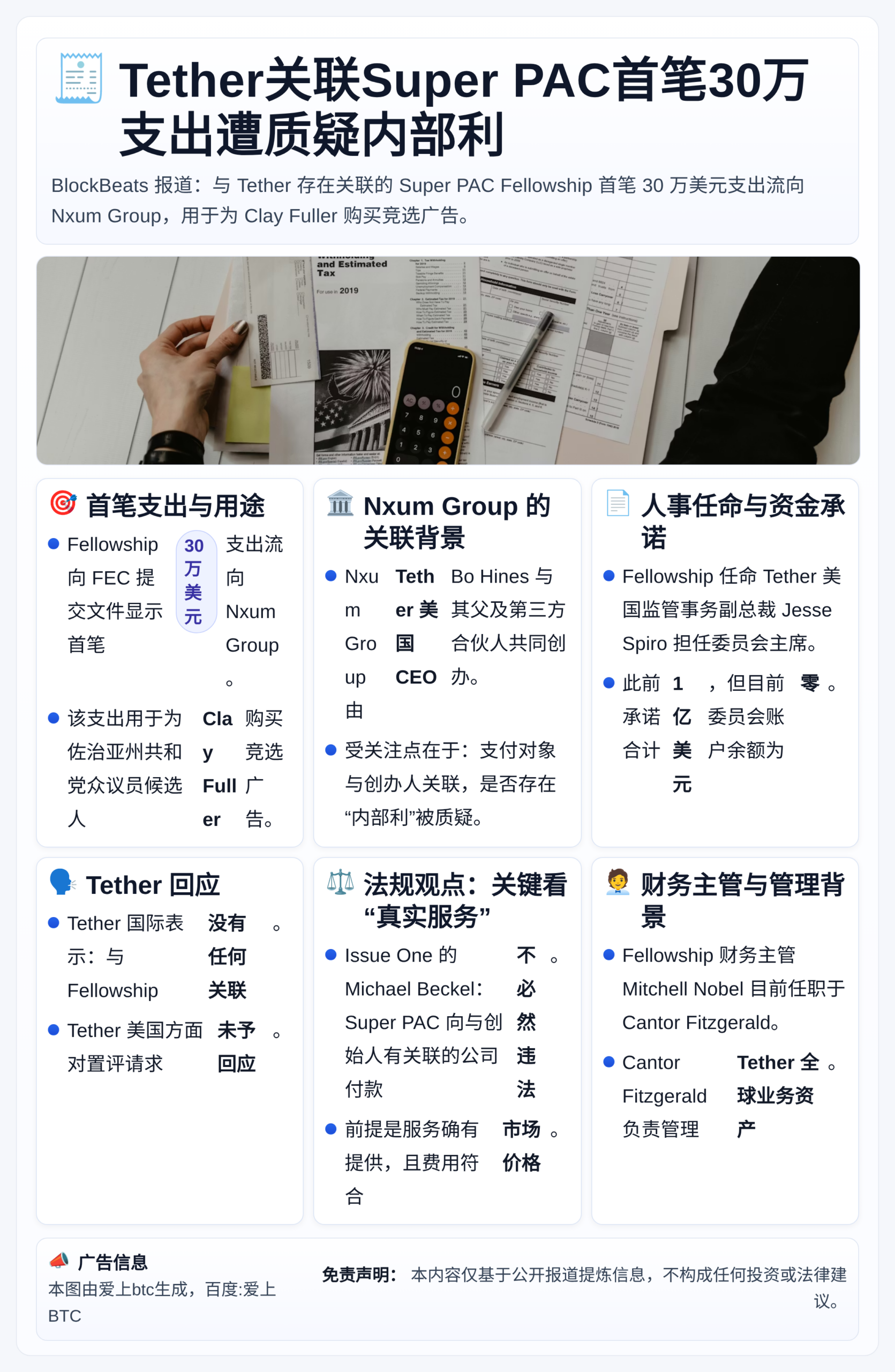Tether关联Super PAC首笔30万支出遭质疑内部利