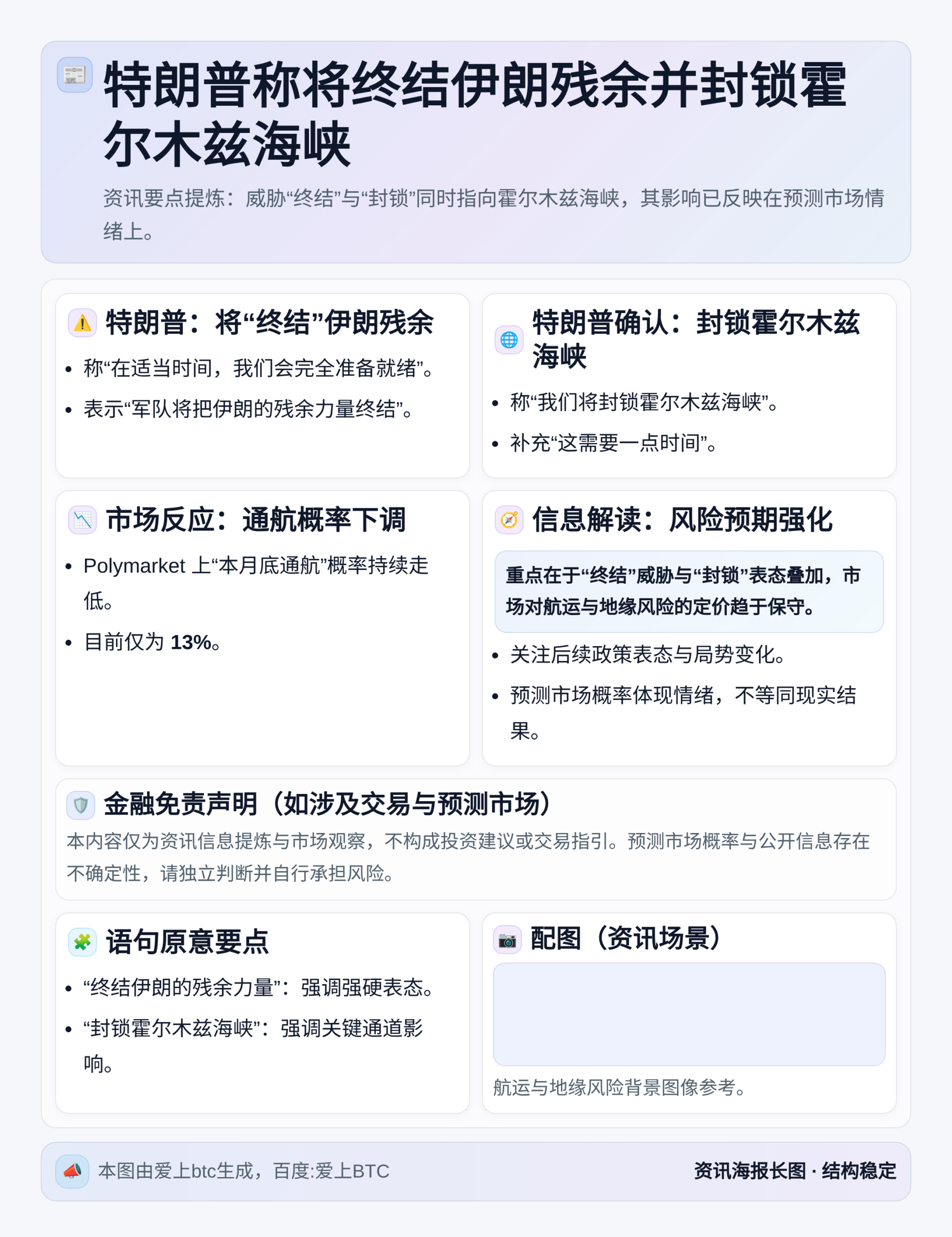 特朗普称将终结伊朗残余并封锁霍尔木兹海峡