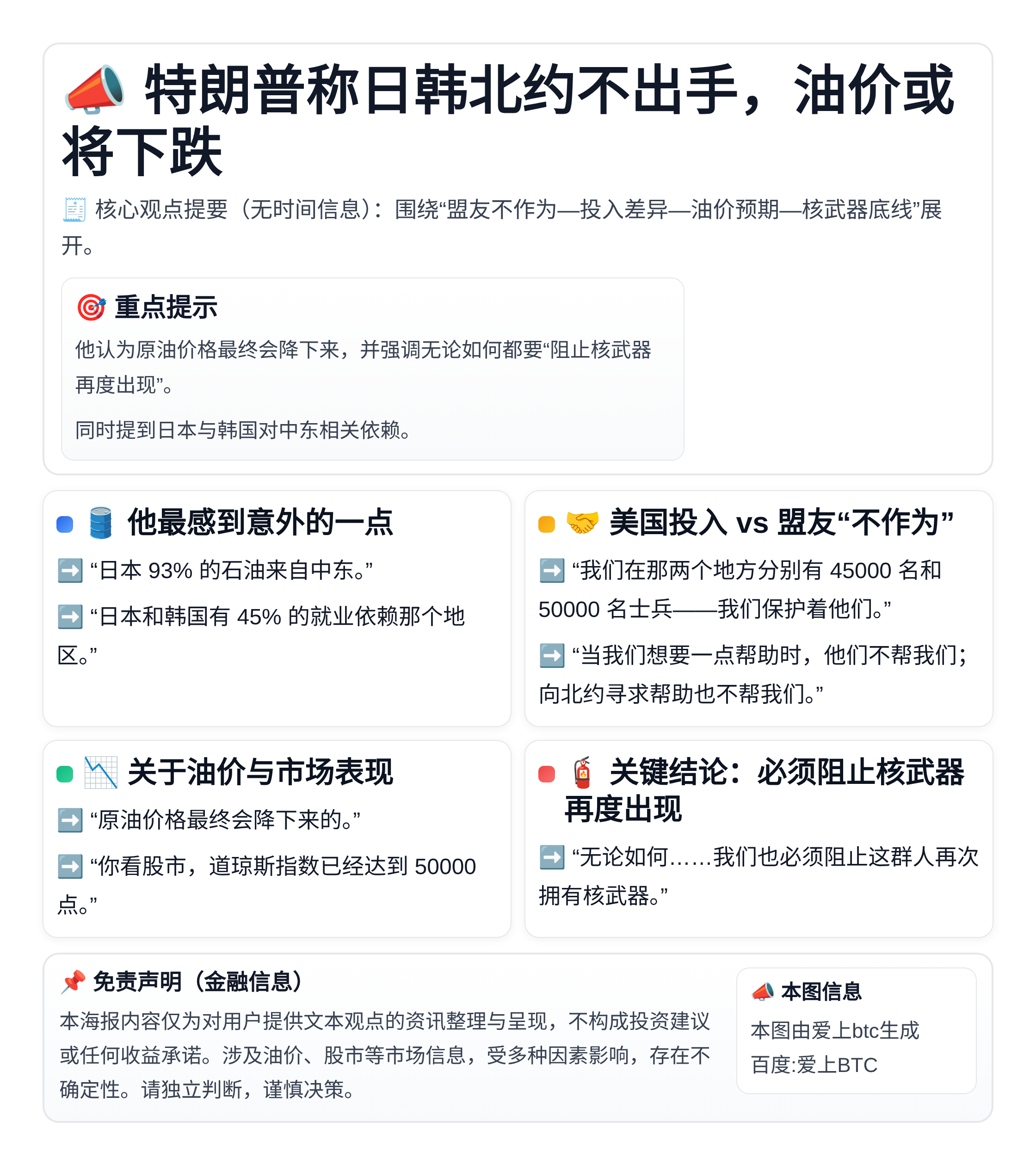 特朗普称日韩北约不出手，油价或将下跌