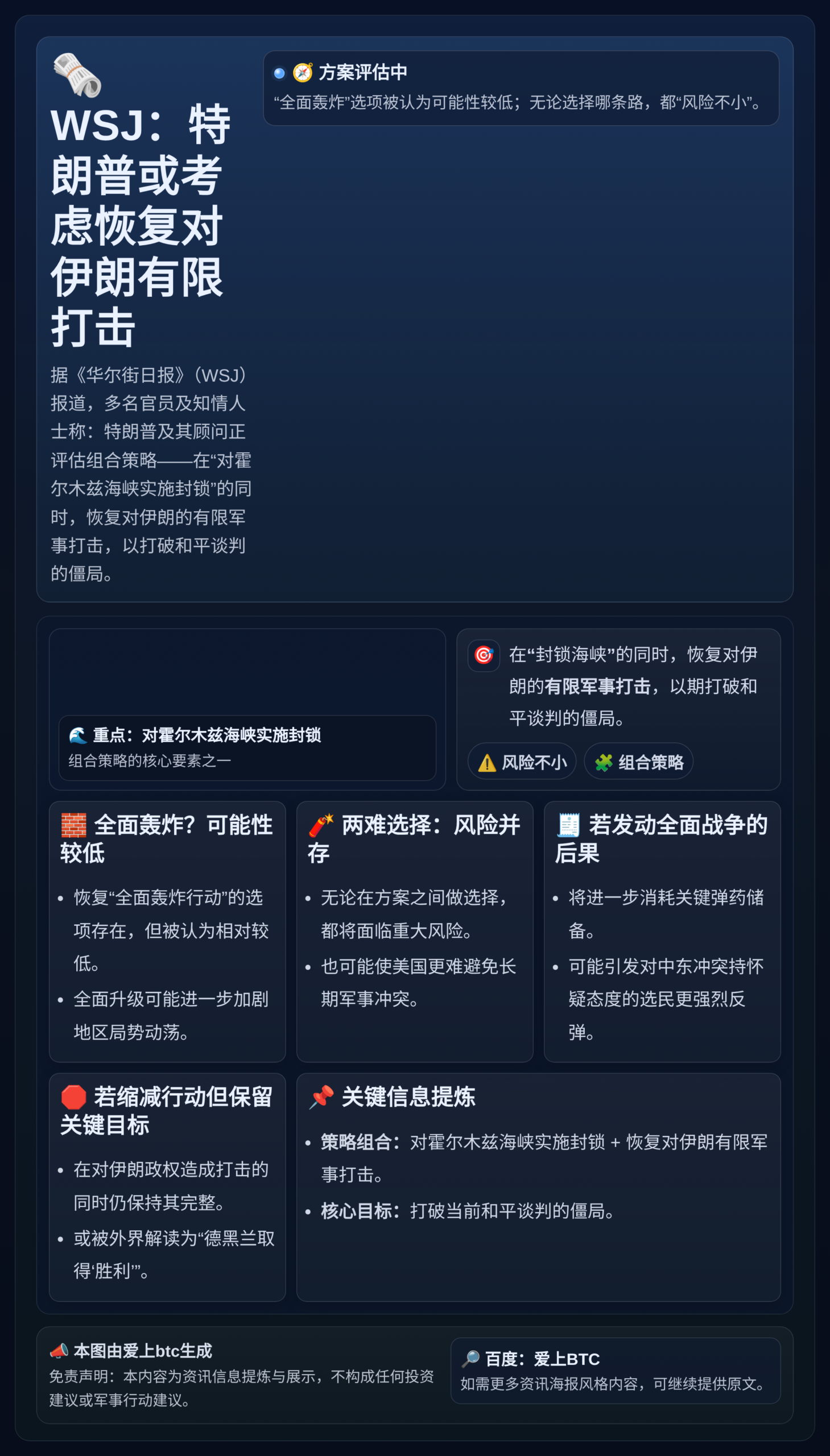 WSJ：特朗普或考虑恢复对伊朗有限打击