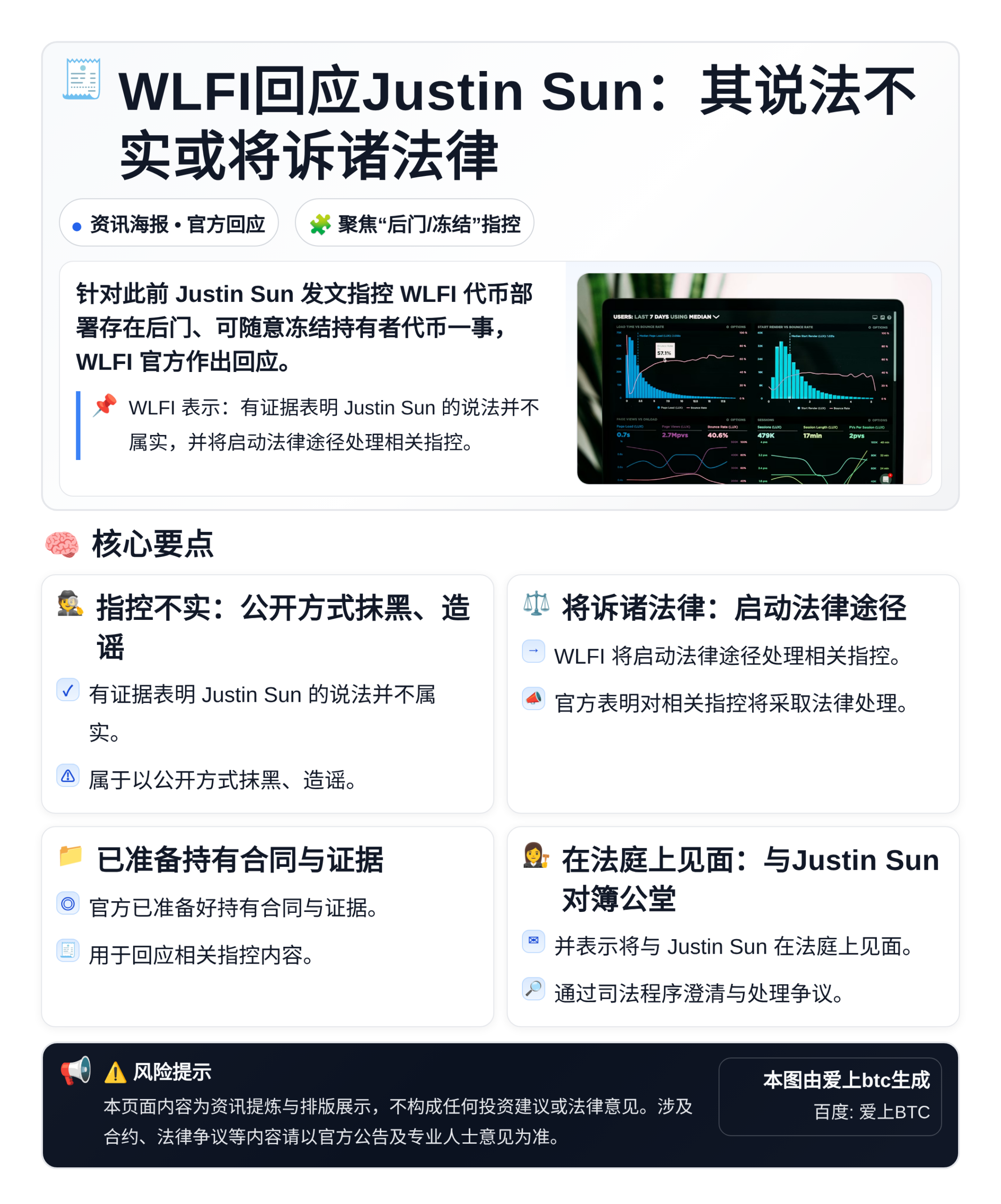 WLFI回应Justin Sun：其说法不实或将诉诸法律