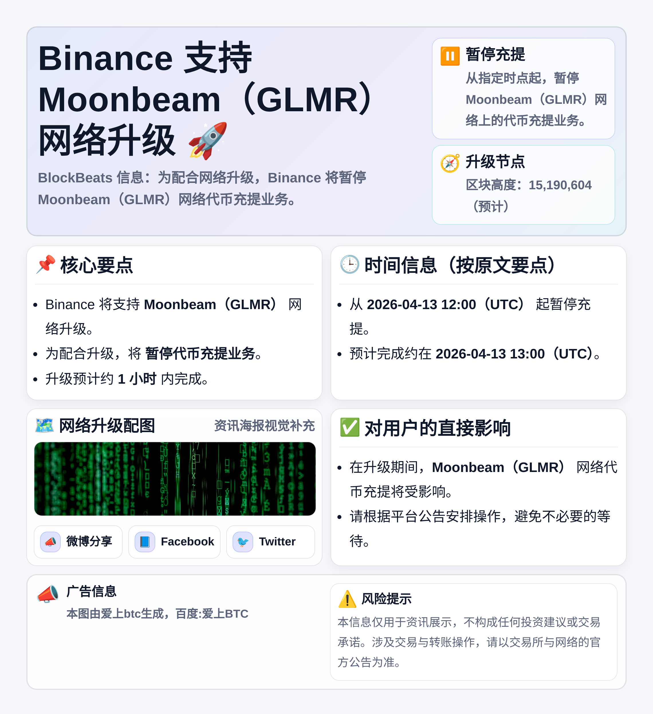 Binance支持Moonbeam（GLMR）网络升级
