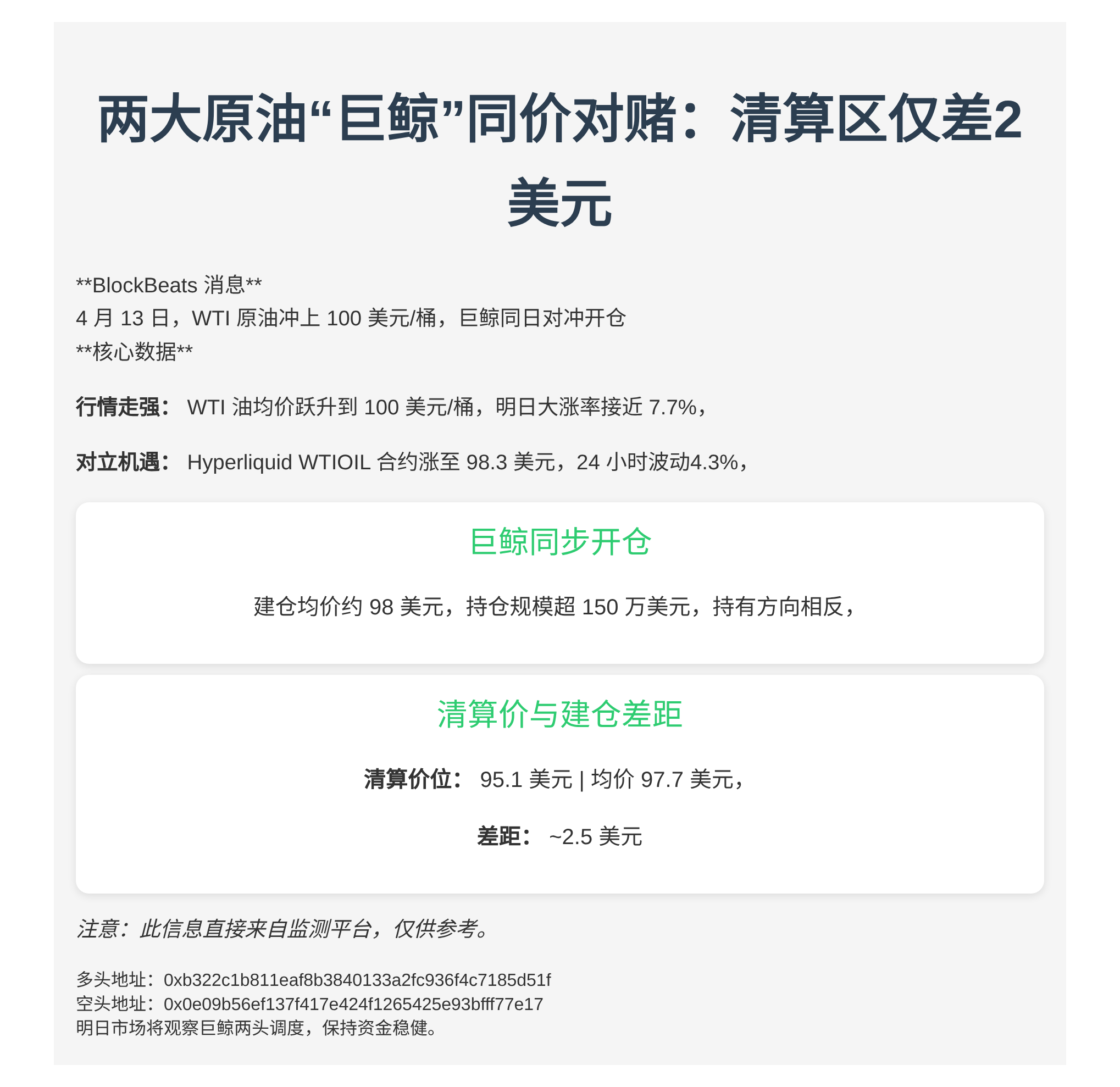 两大原油“巨鲸”同价对赌：清算区仅差2美元