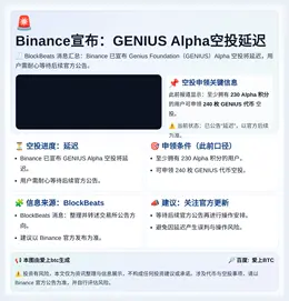 Binance宣布：GENIUS Alpha空投延迟