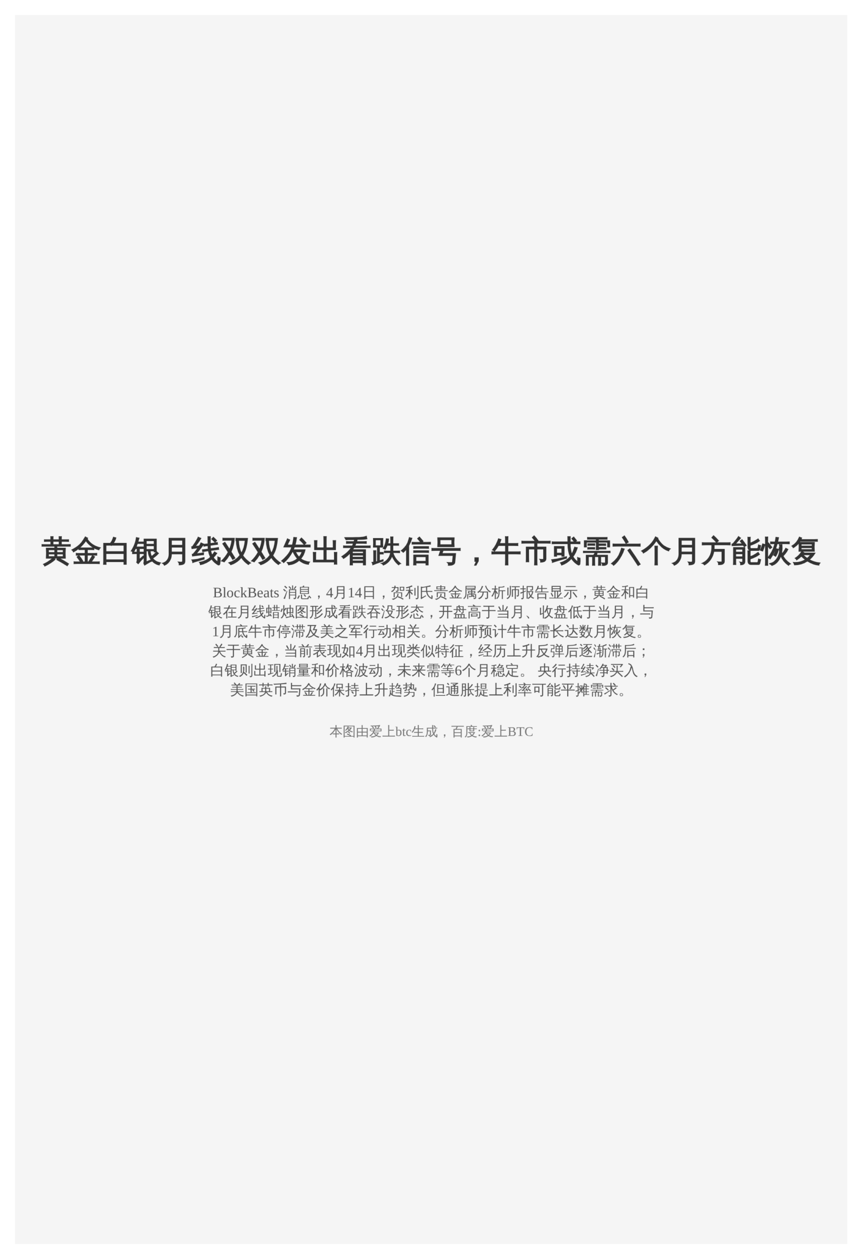 黄金白银月线双双发出看跌信号，牛市或需六个月方能恢复