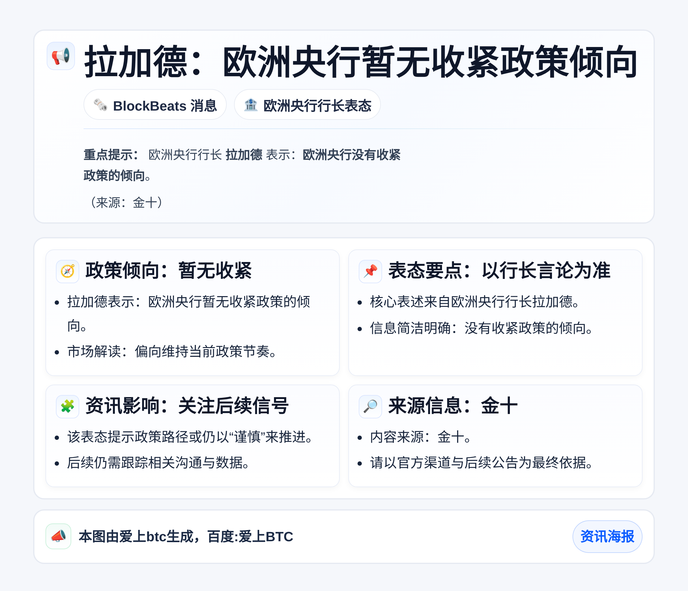 拉加德：欧洲央行暂无收紧政策倾向