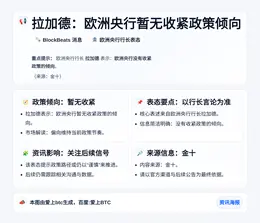 拉加德：欧洲央行暂无收紧政策倾向