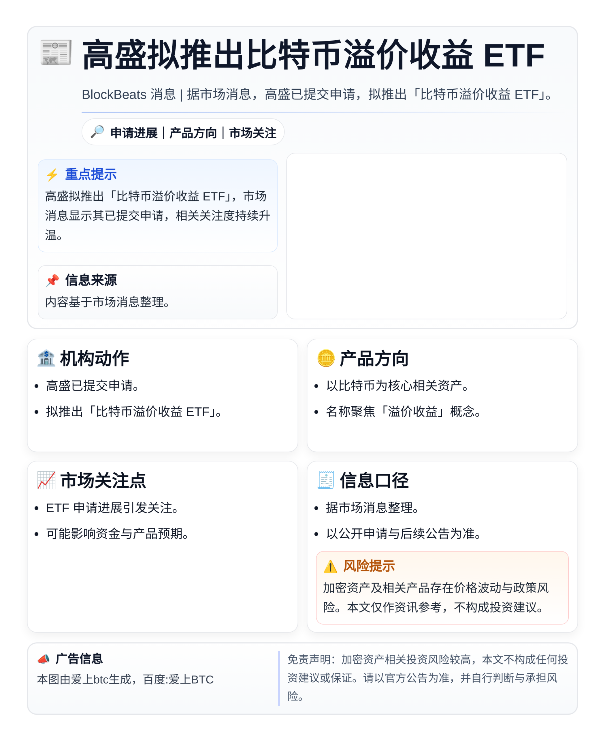 高盛拟推出比特币溢价收益ETF