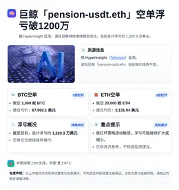 巨鲸「pension-usdt.eth」空单浮亏破1200万