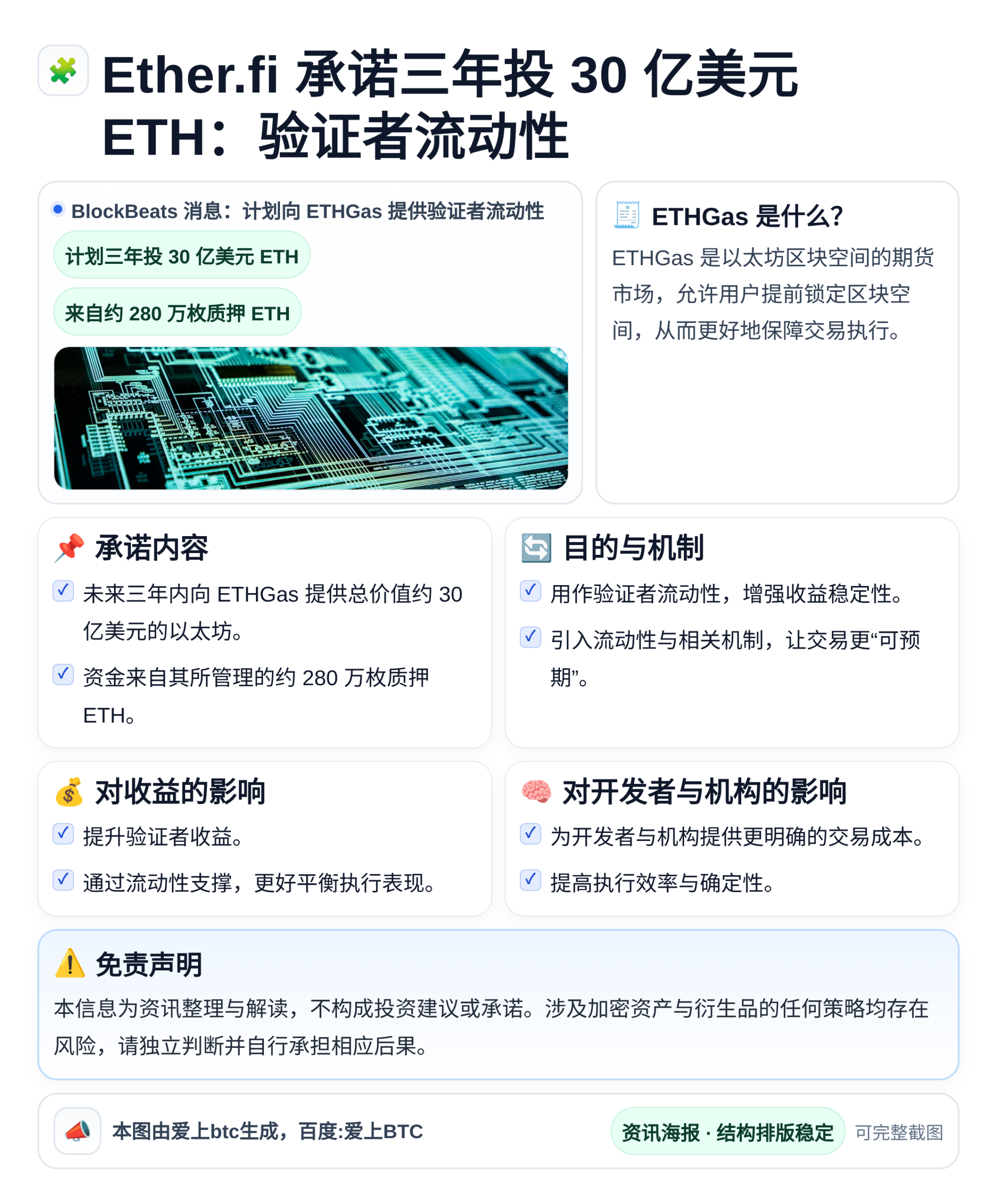Ether.fi承诺三年投30亿美元ETH：验证者流动性