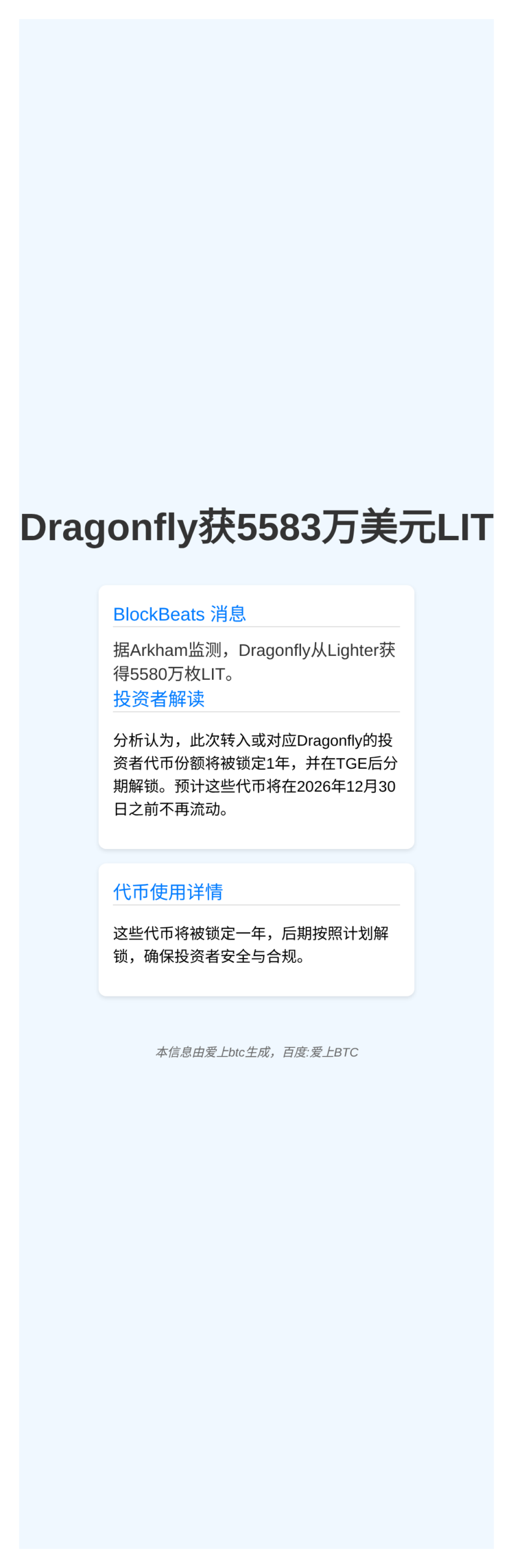 Dragonfly获5583万美元LIT，或为年底前投资者解