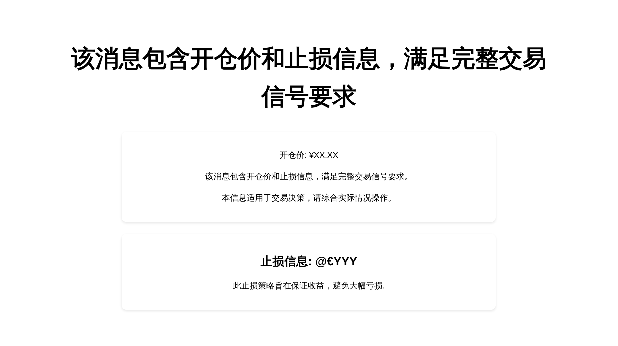 该消息包含开仓价和止损信息，满足完整交易信号要求。