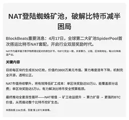 NAT登陆蜘蛛矿池，破解比特币减半困局