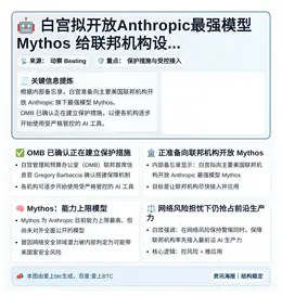 白宫拟开放Anthropic最强模型Mythos给联邦机构设