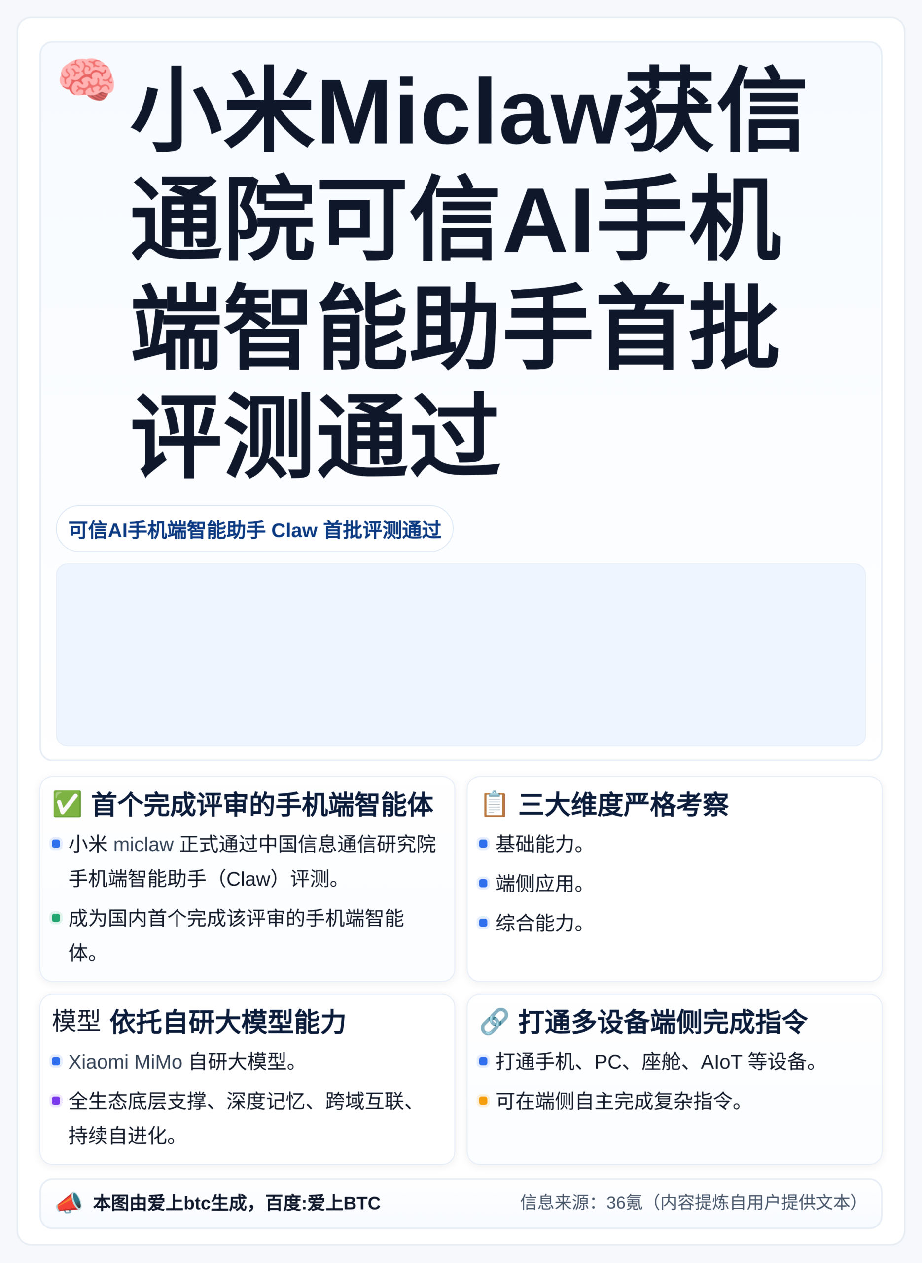 小米Miclaw获信通院可信AI手机端智能助手首批评测通过
