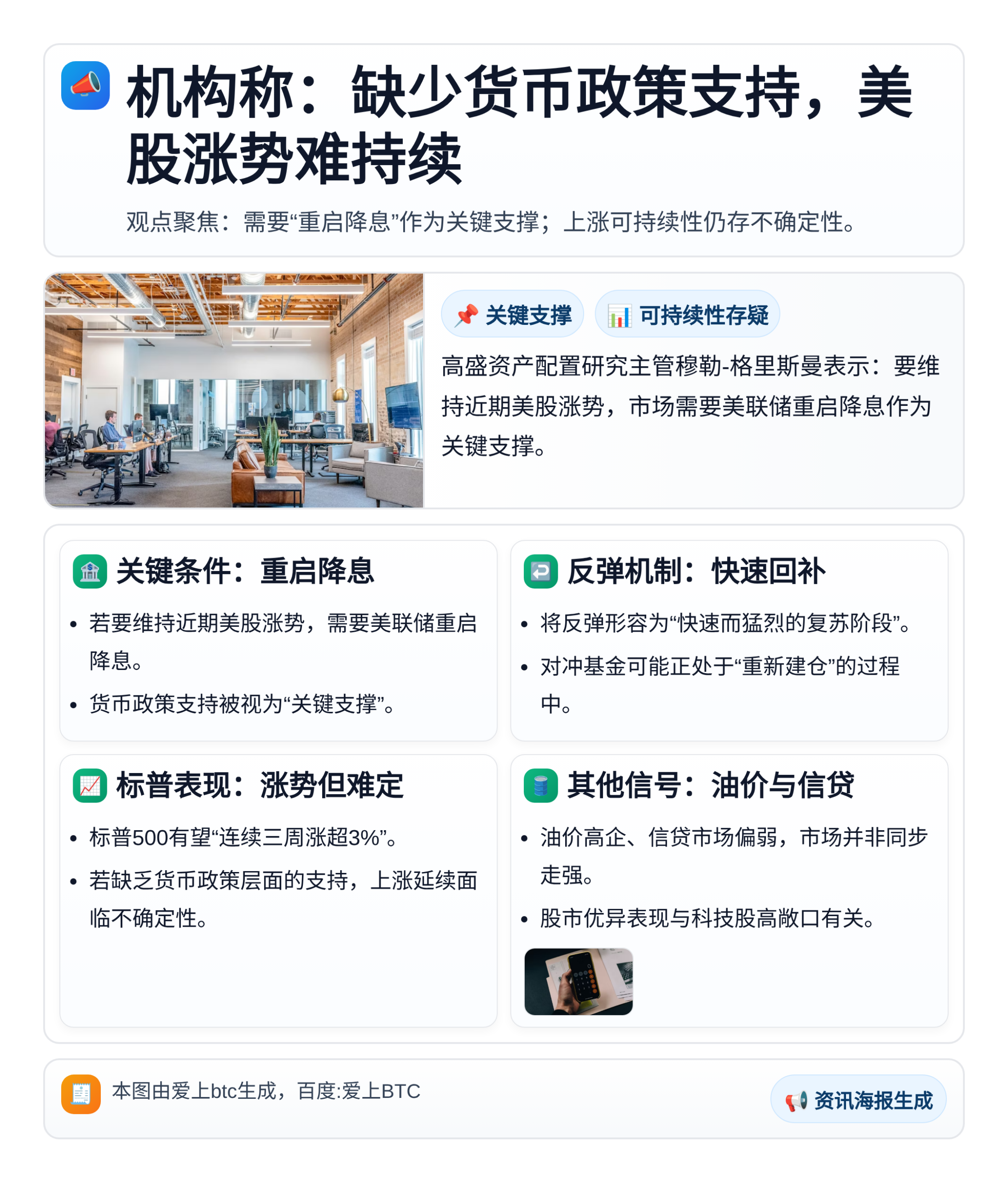 机构称：缺少货币政策支持美股涨势难持续