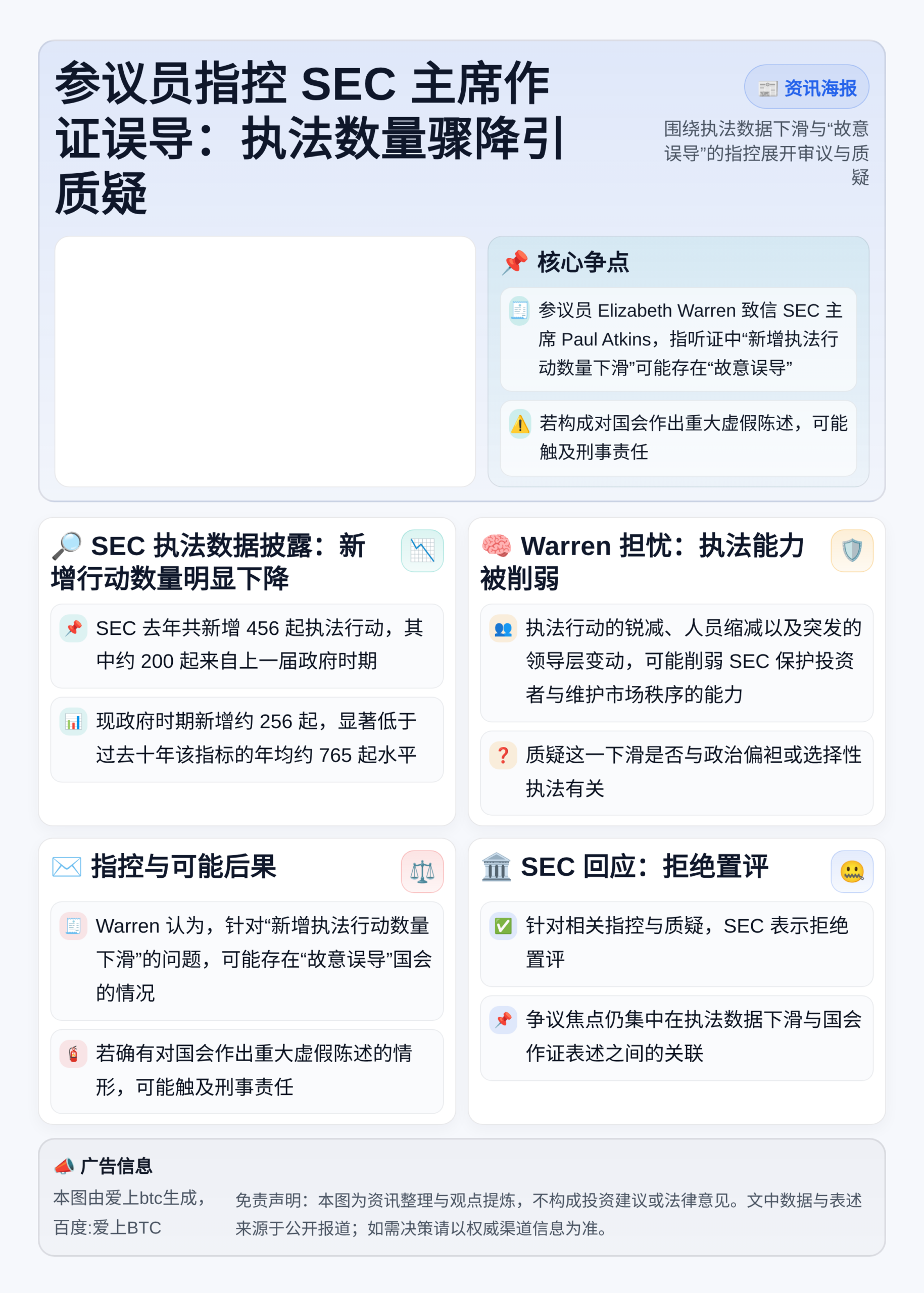 参议员指控SEC主席作证误导：执法数量骤降引质疑