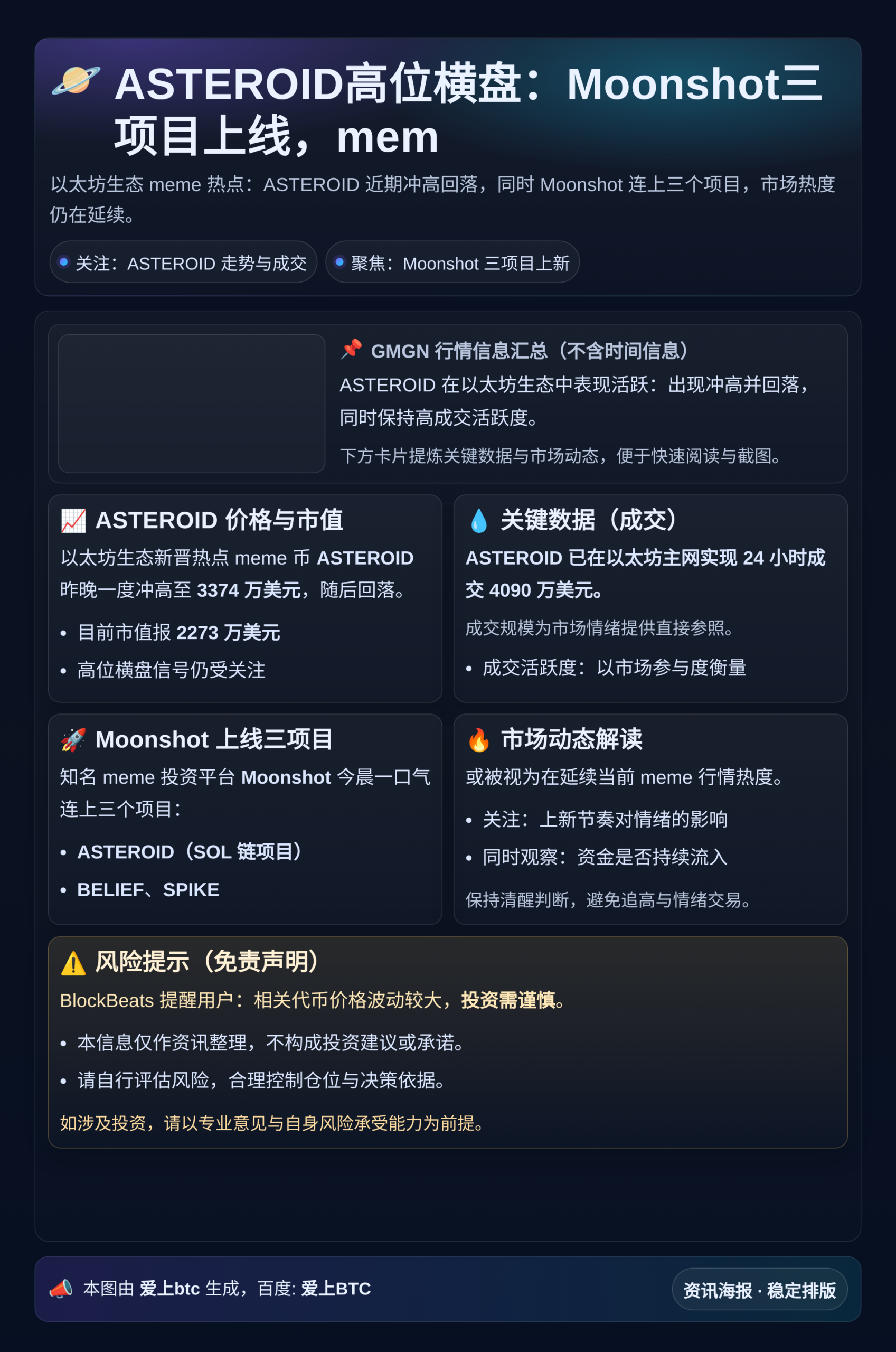 ASTEROID高位横盘：Moonshot三项目上线，mem