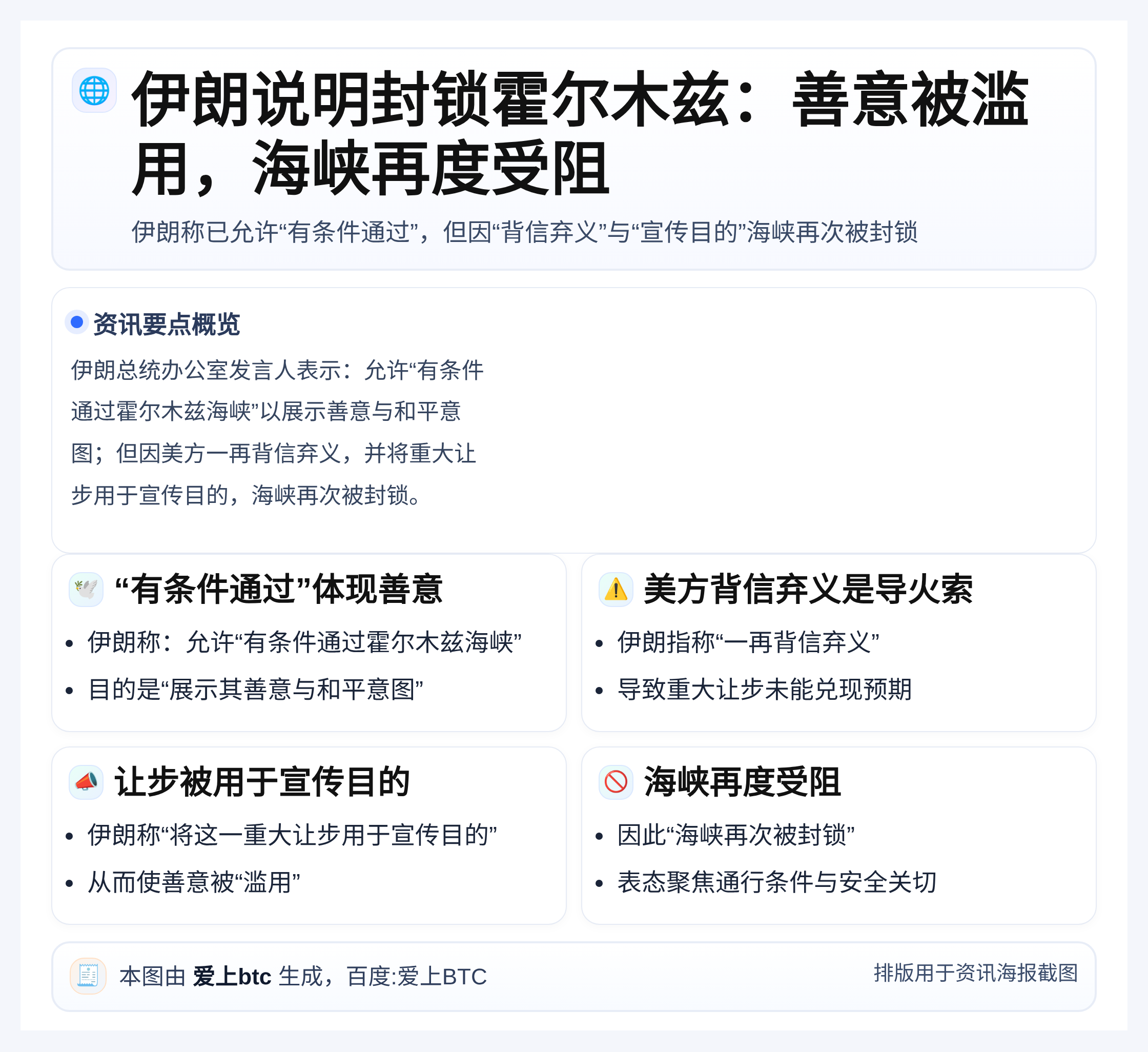 伊朗说明封锁霍尔木兹：善意被滥用，海峡再度受阻