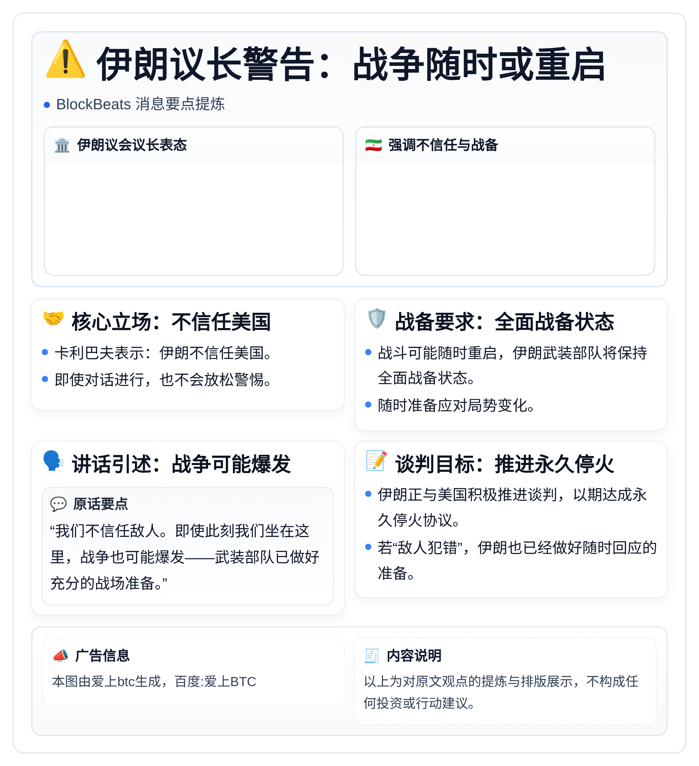 伊朗议长警告：战争随时或重启