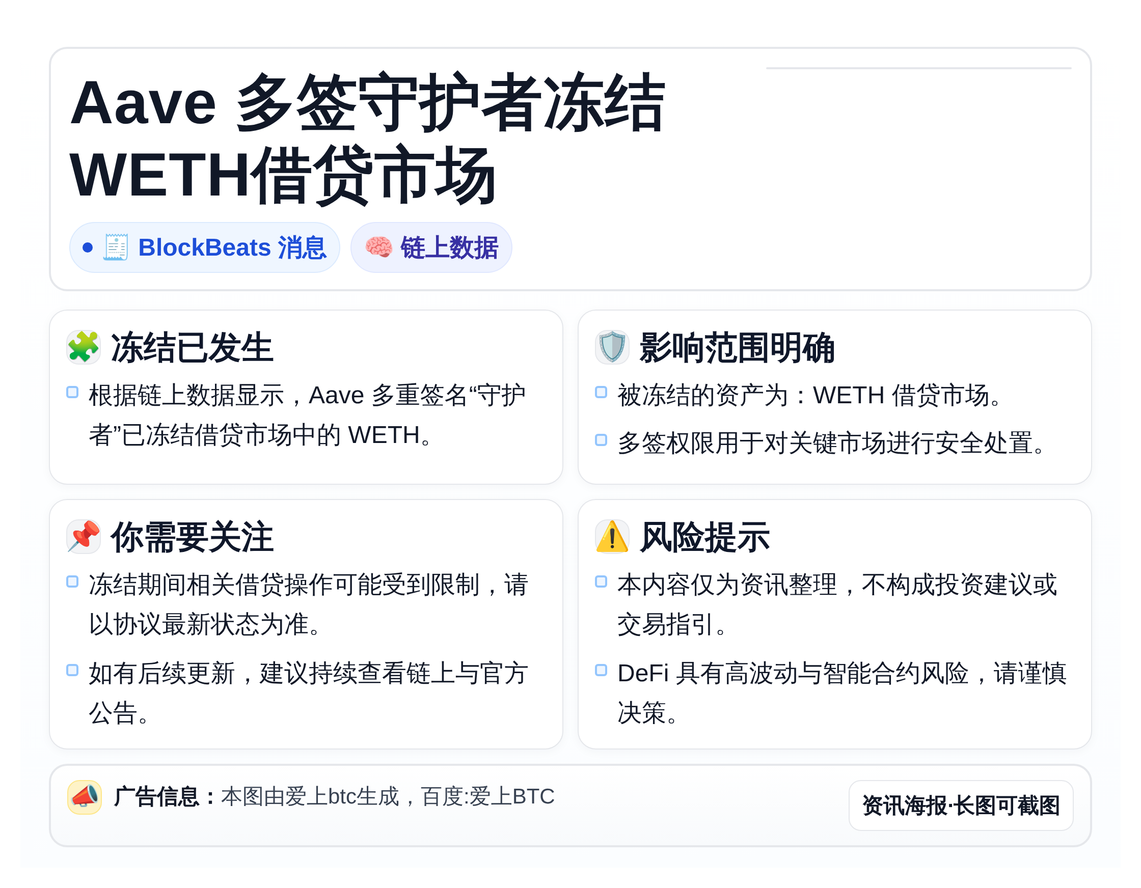 Aave多签守护者冻结WETH借贷市场