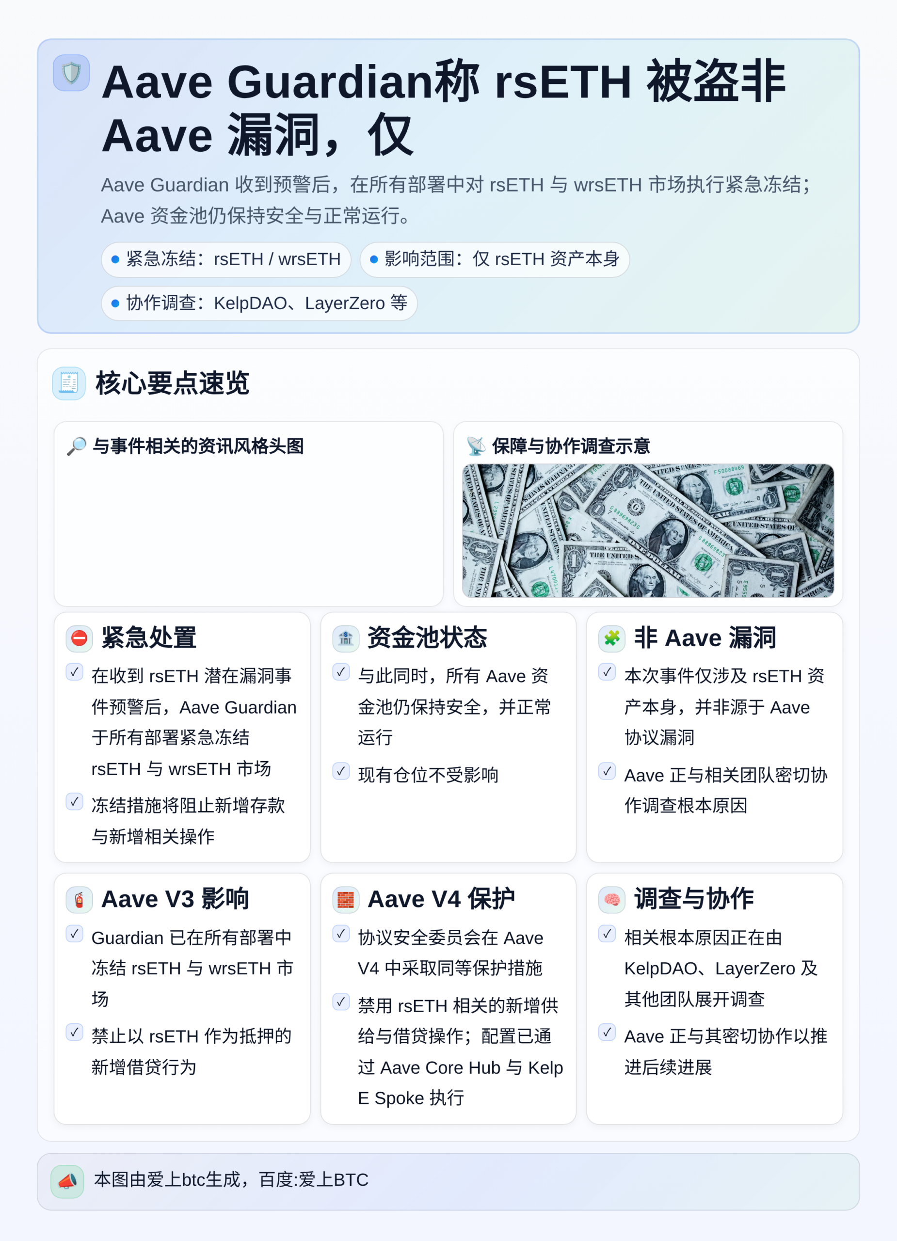 Aave Guardian称rsETH被盗非Aave漏洞，仅