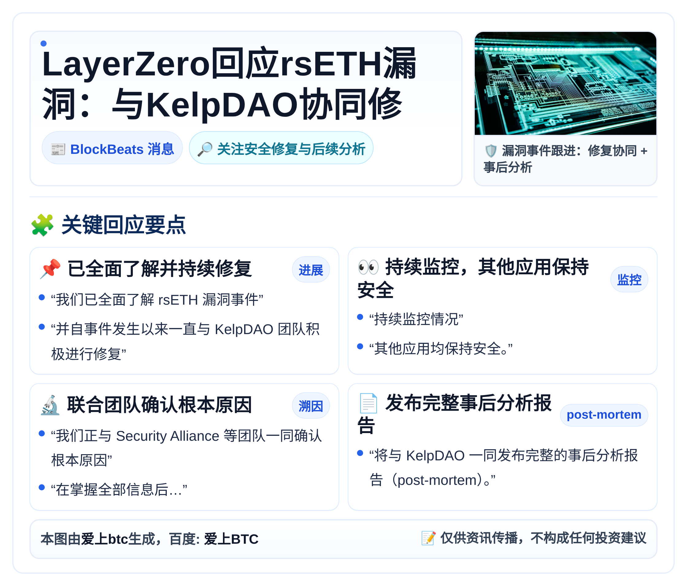 LayerZero回应rsETH漏洞：与KelpDAO协同修