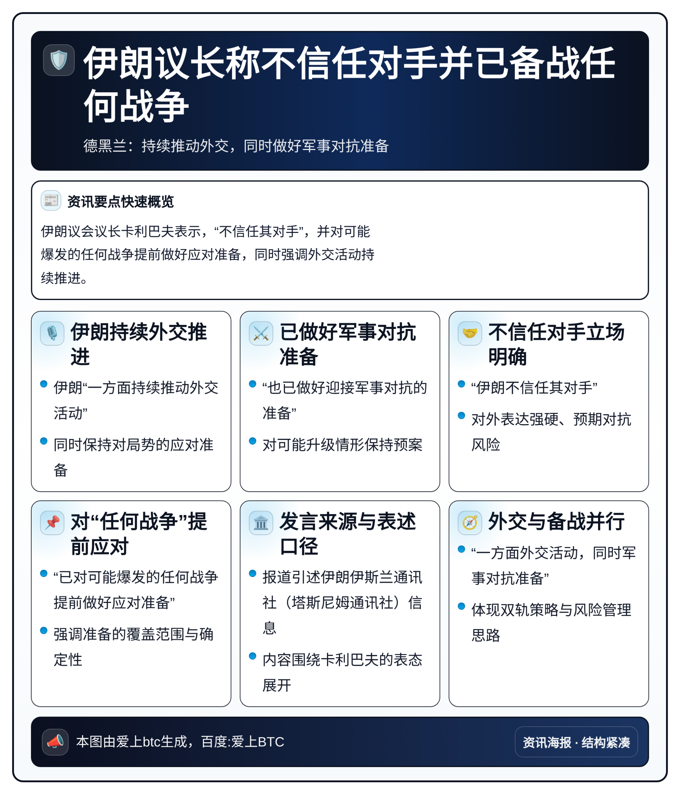 伊朗议长称不信任对手并已备战任何战争