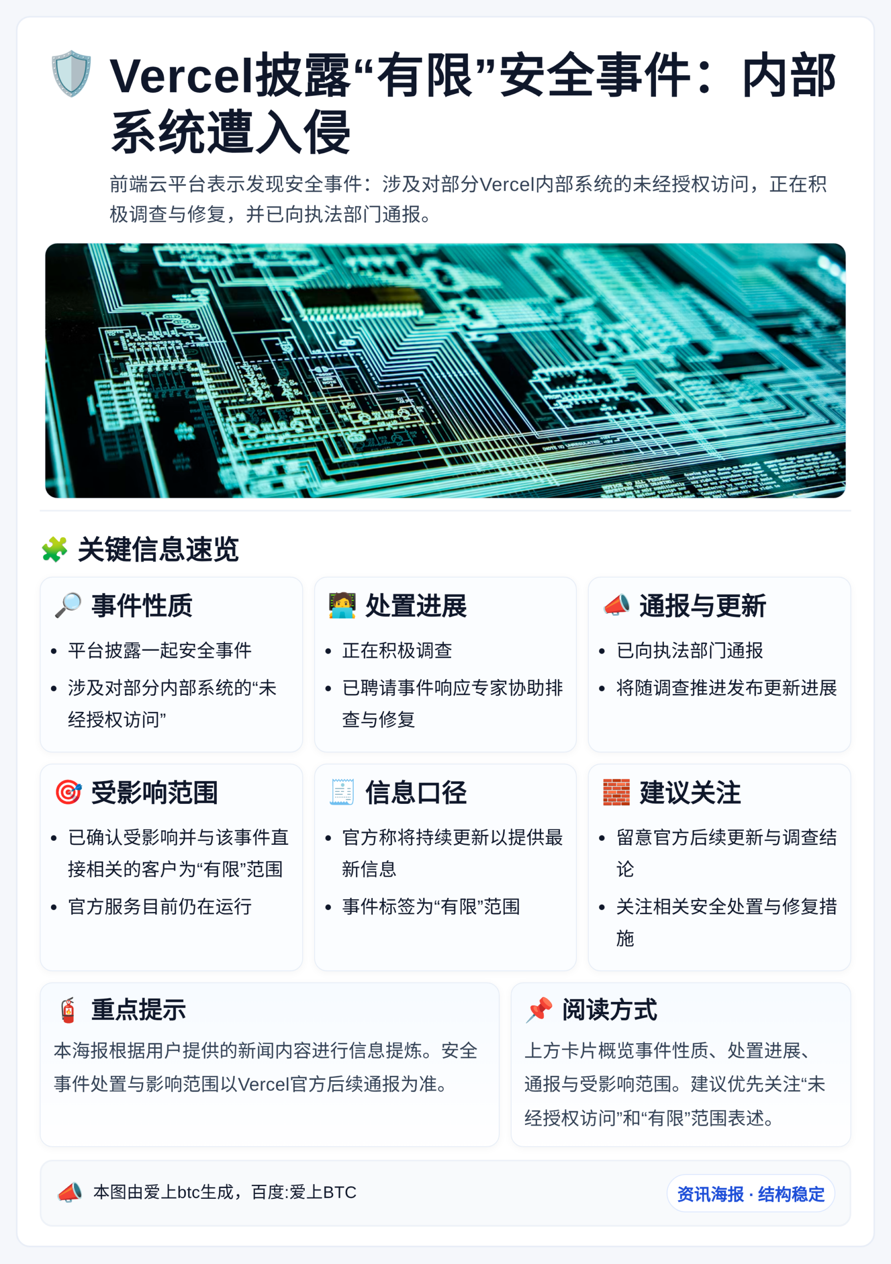 Vercel披露有限安全事件：内部系统遭入侵