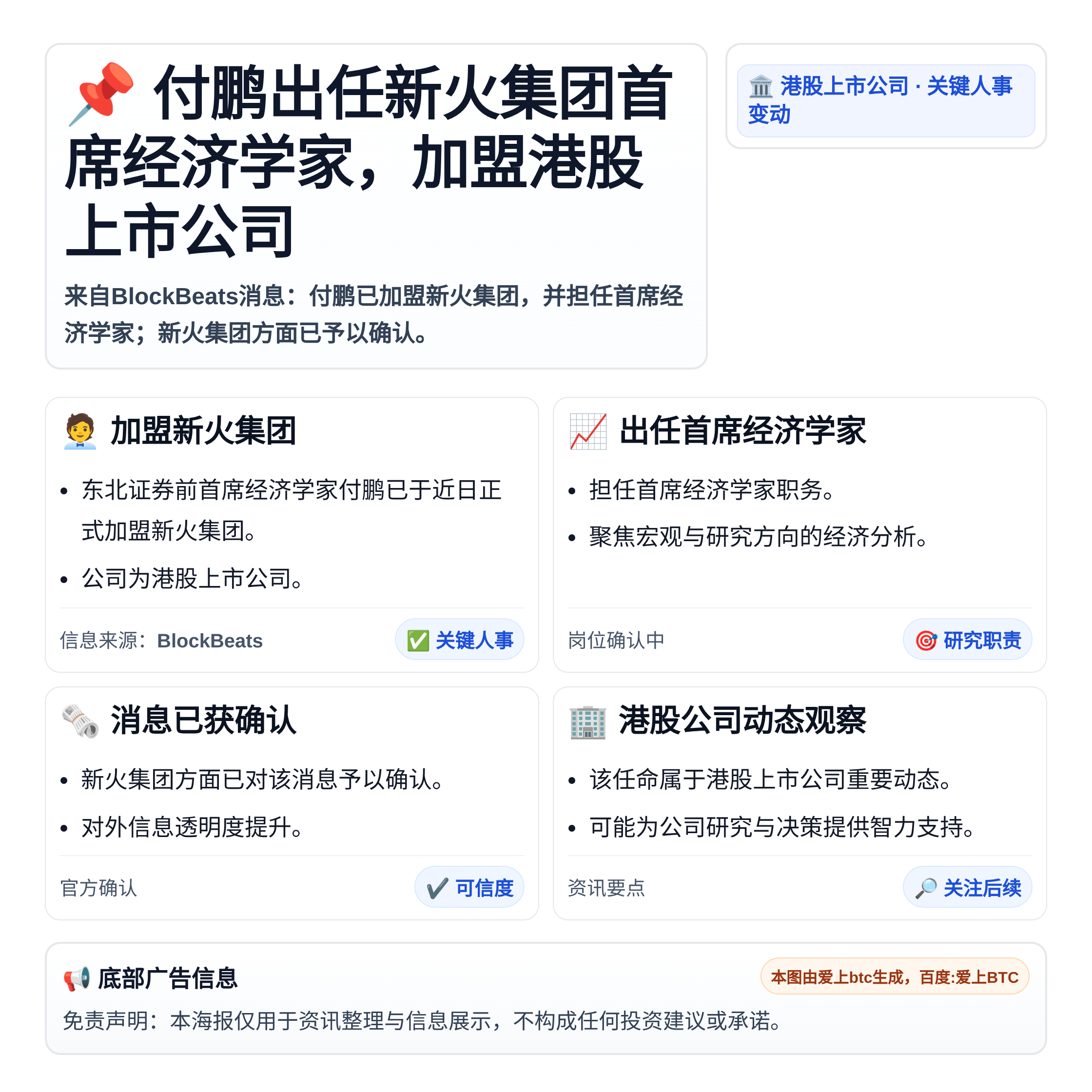 付鹏出任新火集团首席经济学家，加盟港股上市公司