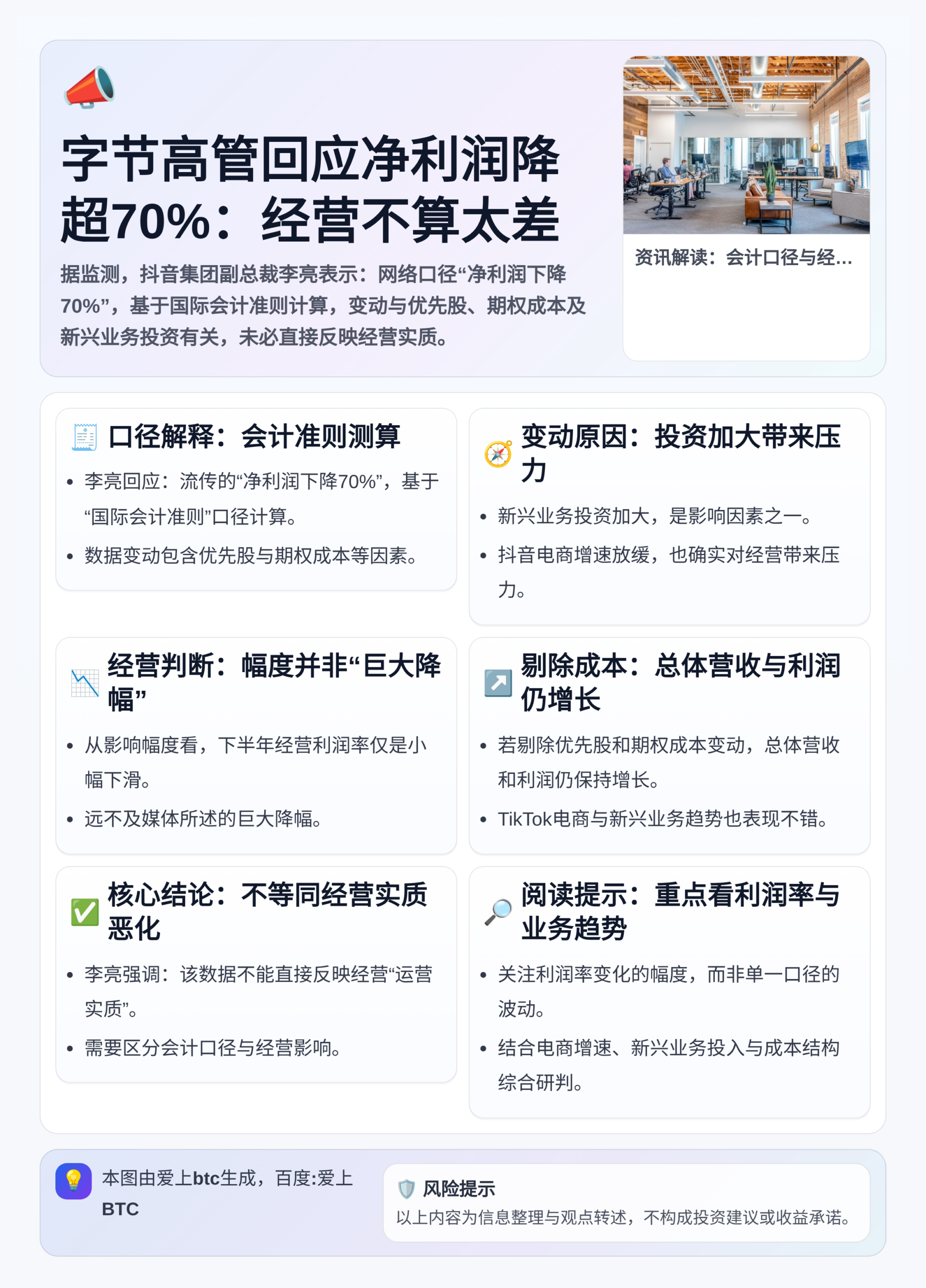 字节高管回应净利润降超70%：经营不算太差
