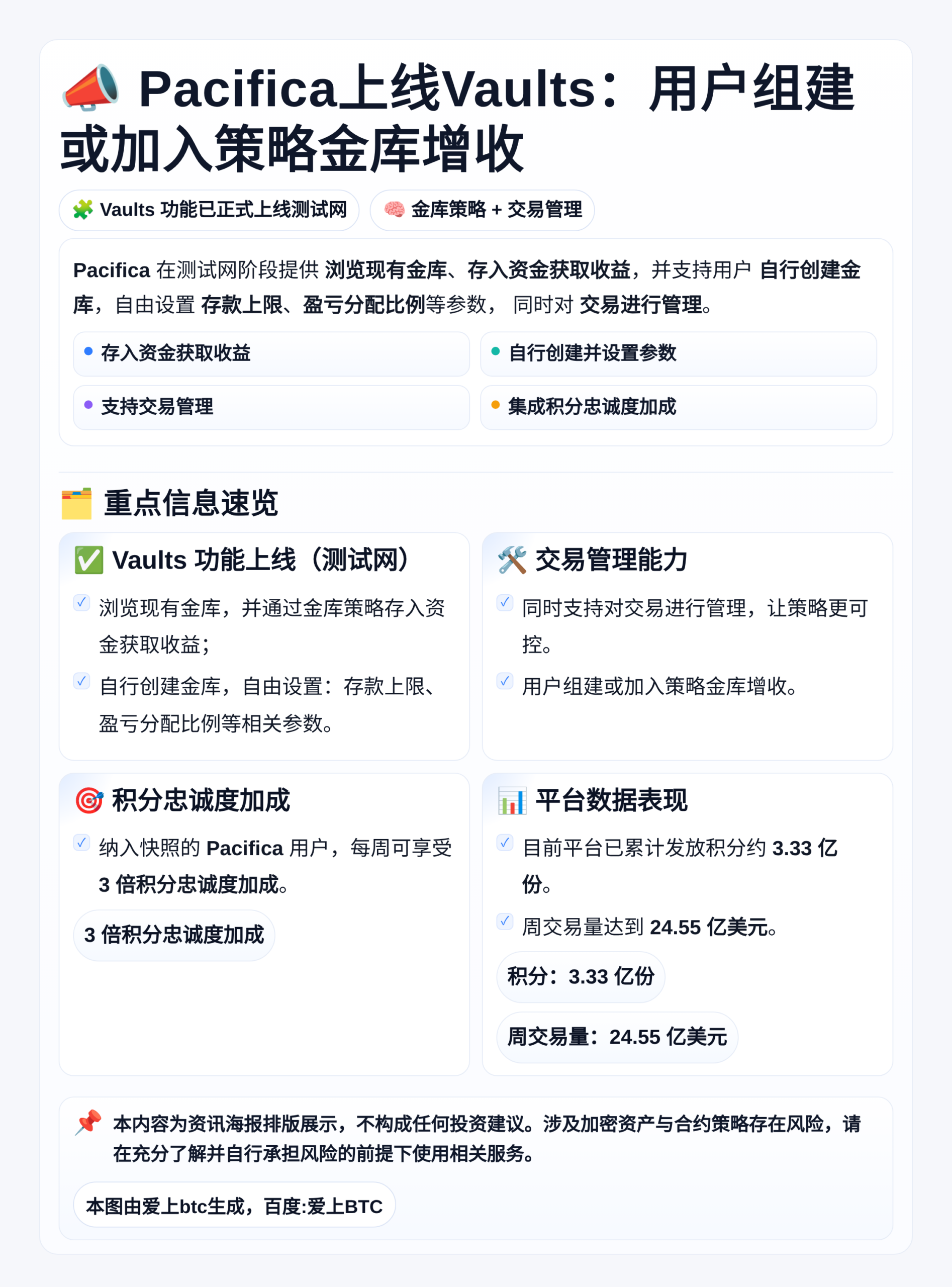 Pacifica上线Vaults：用户组建或加入策略金库增收