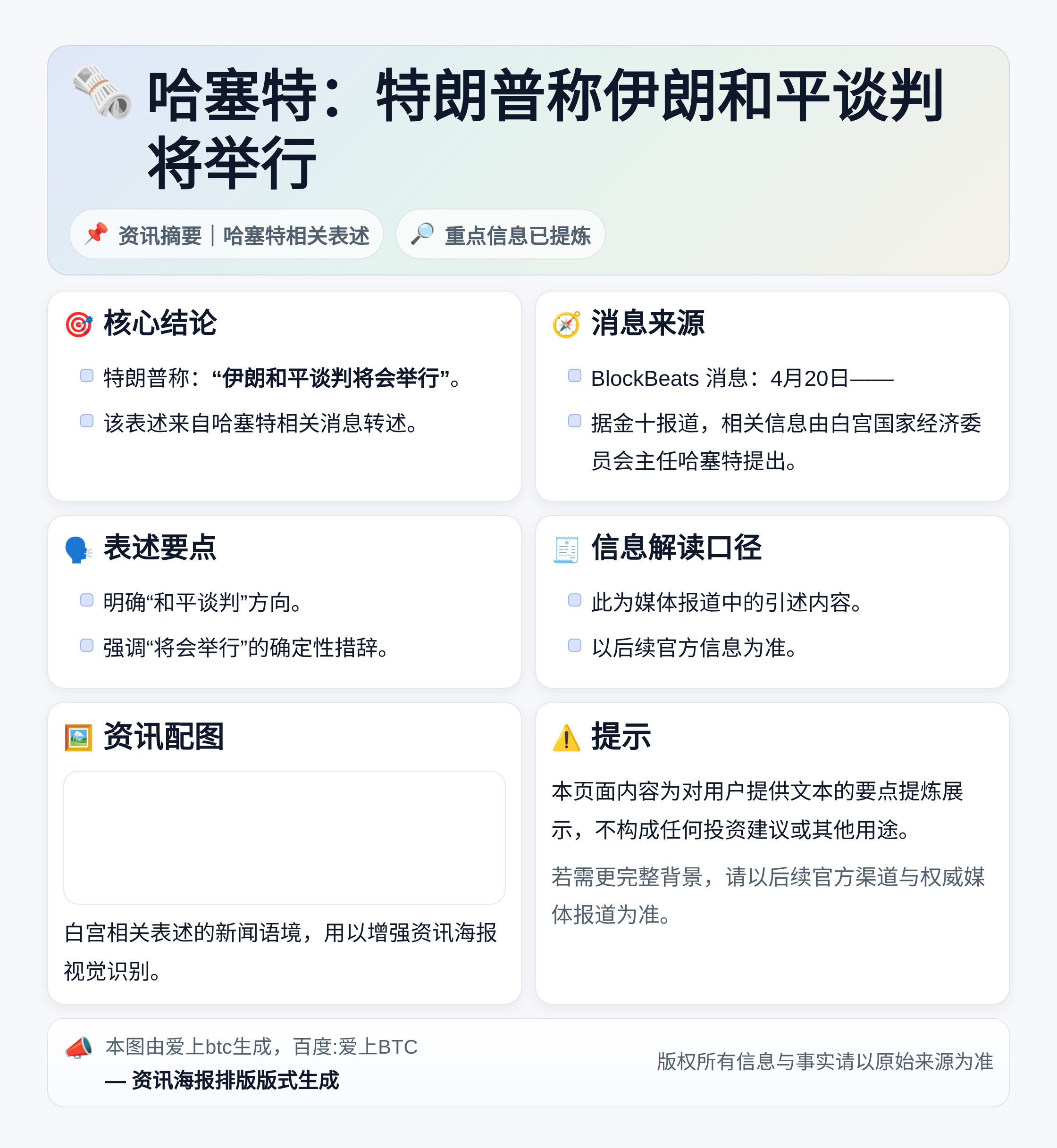 哈塞特：特朗普称伊朗和平谈判将举行